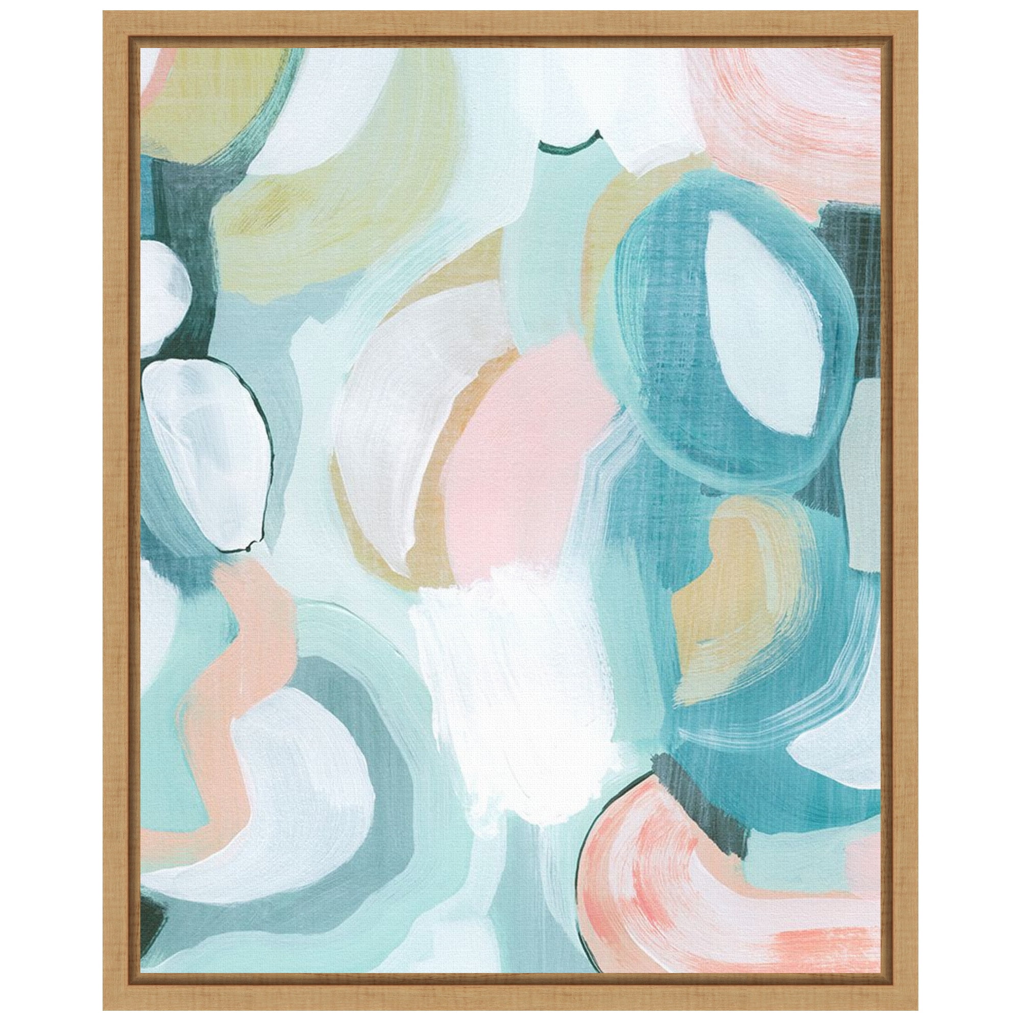 Pastel Garden Abstract Canvas Print with Maple Frame