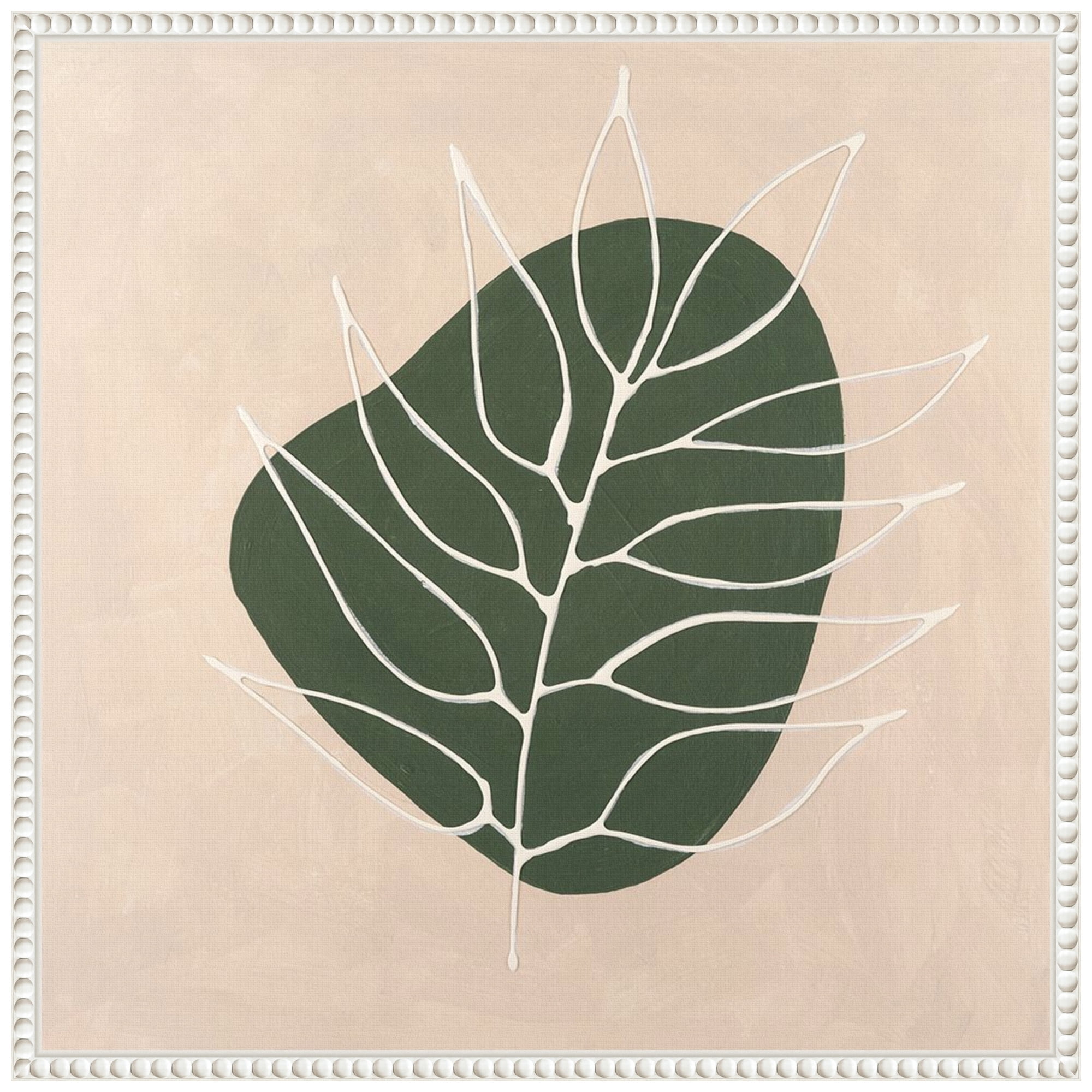 Peace Offering IV Green Leaf Abstract Canvas Wall Art with White Frame