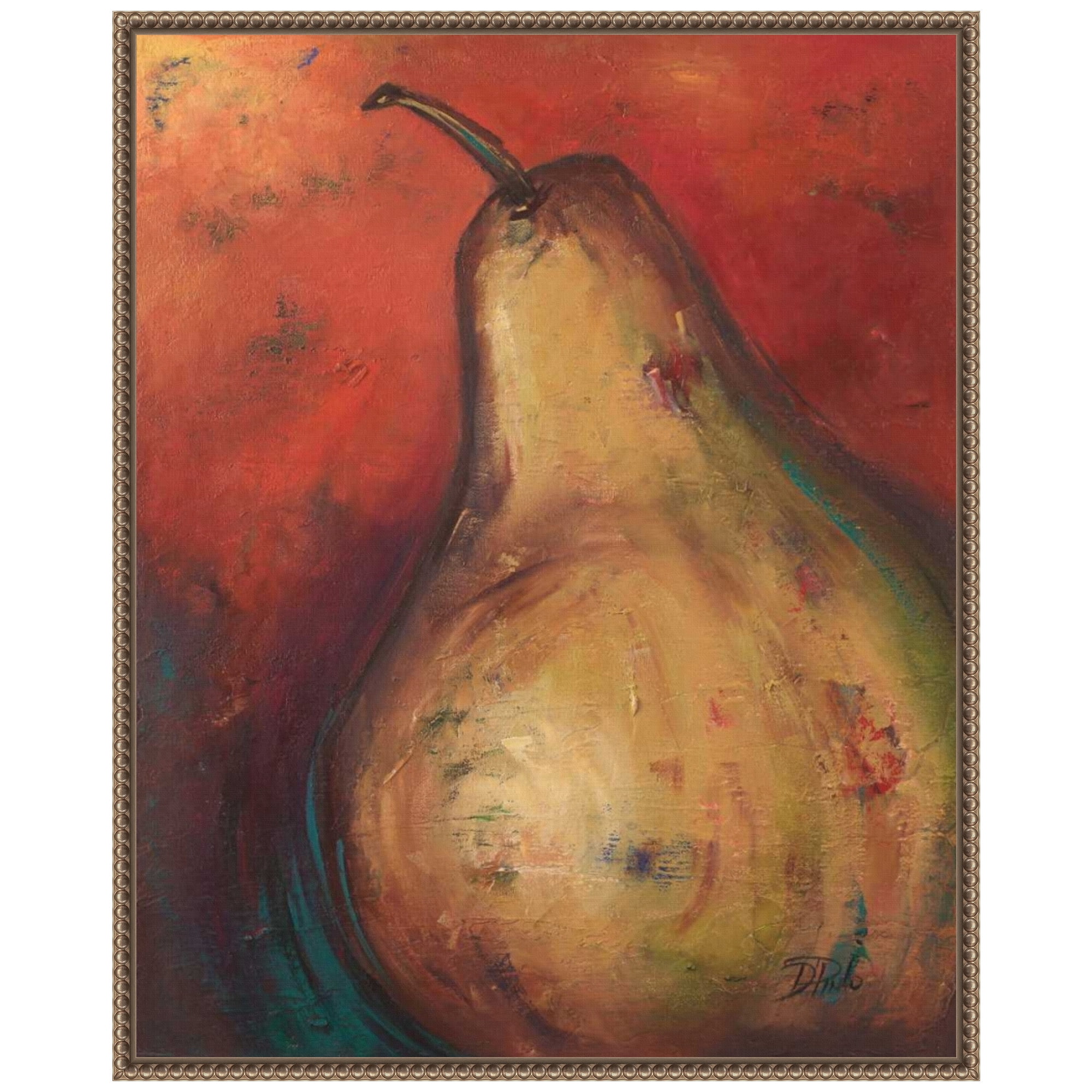 Beaded Perimeter Framed Abstract Pear Canvas Wall Art