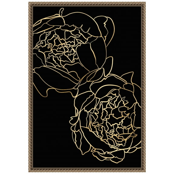 Amanti Art Peonies in gold and black Framed Canvas Wall Art Print