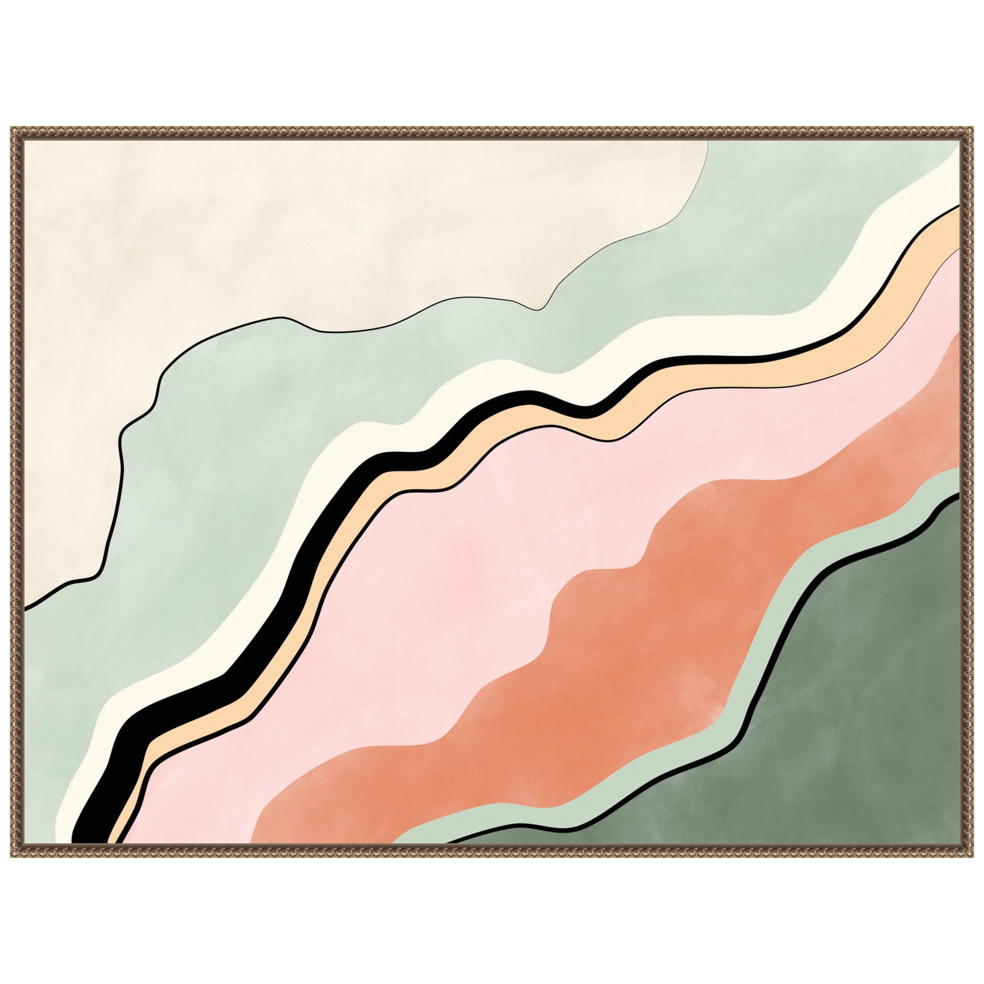 Pink and Green Abstract Canvas with Beaded Frame, 42"x32"