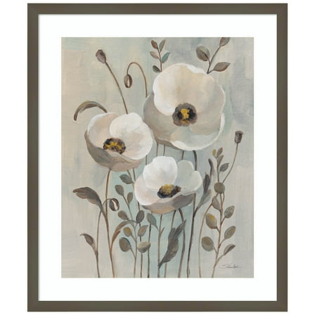 Amanti Art Poppies in Blue II Wood Framed Wall Art Print