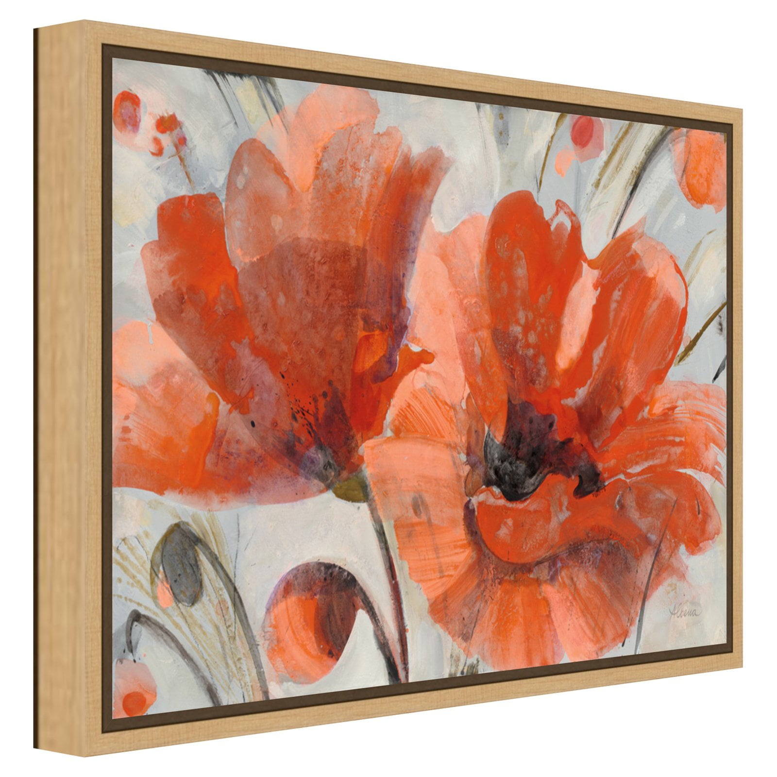 Vibrant Floral Gray Framed Canvas Wall Art Print 23" x 16"