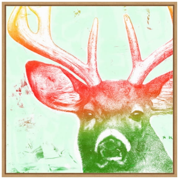 Amanti Art Portrait of a Deer rainbow Framed Canvas Wall Art Print