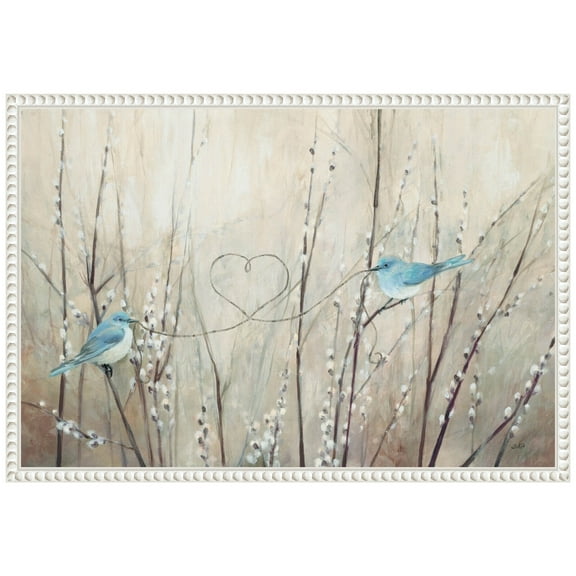 Amanti Art Pretty Birds Neutral String Framed Canvas Wall Art Print