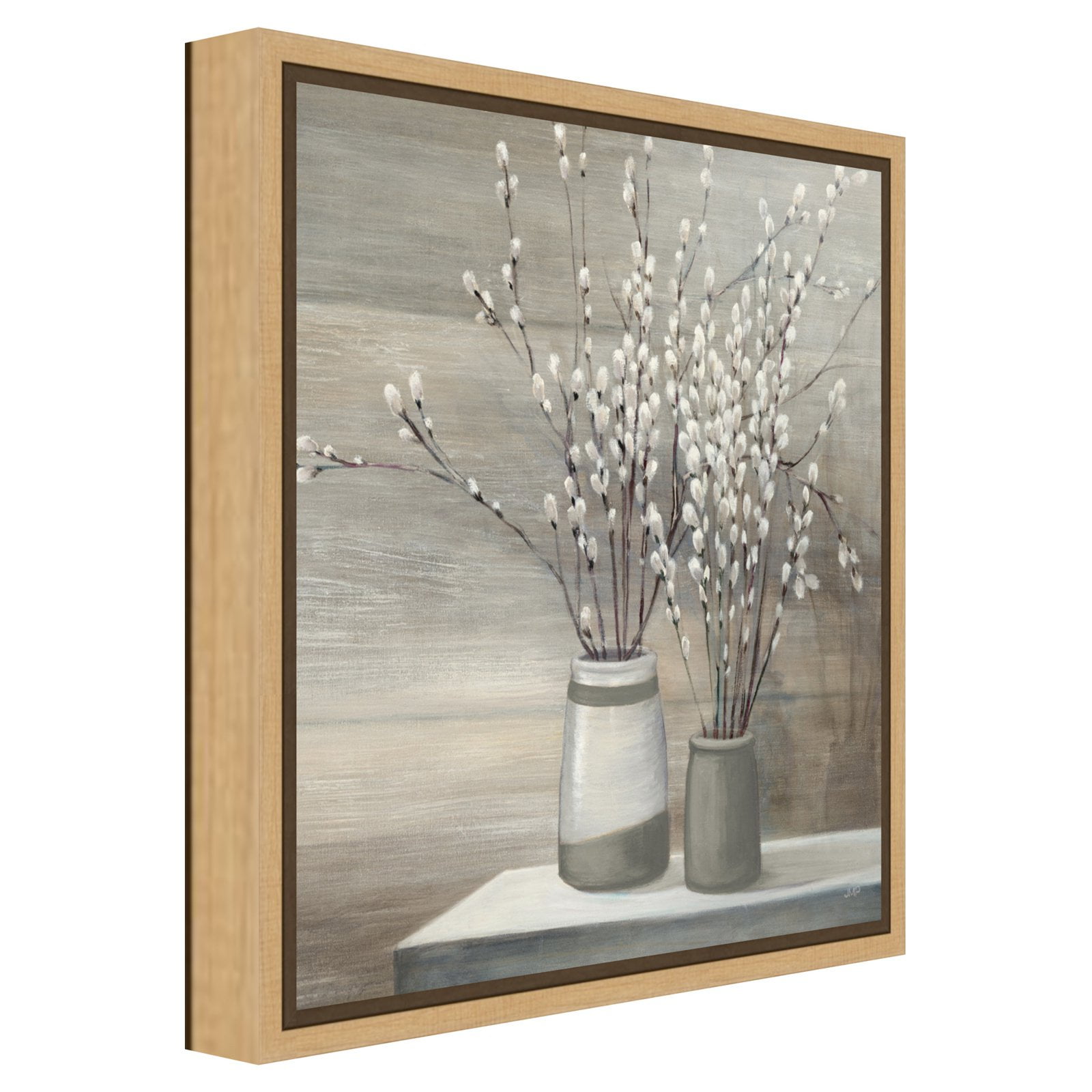 Gray and White Botanic-Inspired Framed Canvas Wall Art