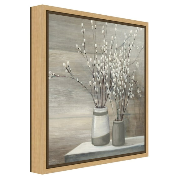 Amanti Art Pussy Willow Still Life Gray Pots Crop Framed Canvas Wall Art