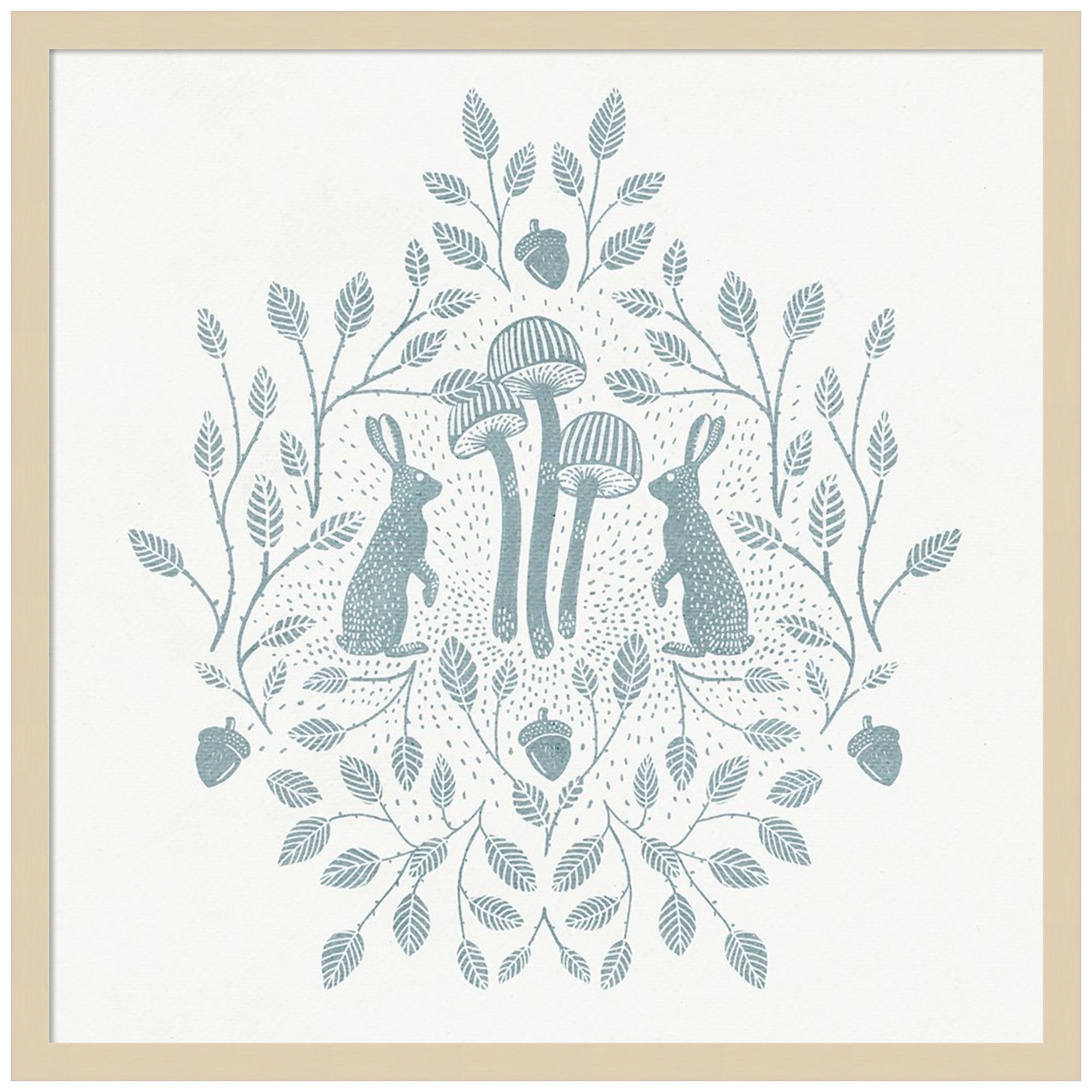 Svelte Natural Framed Rabbits and Mushrooms Graphic Art Print