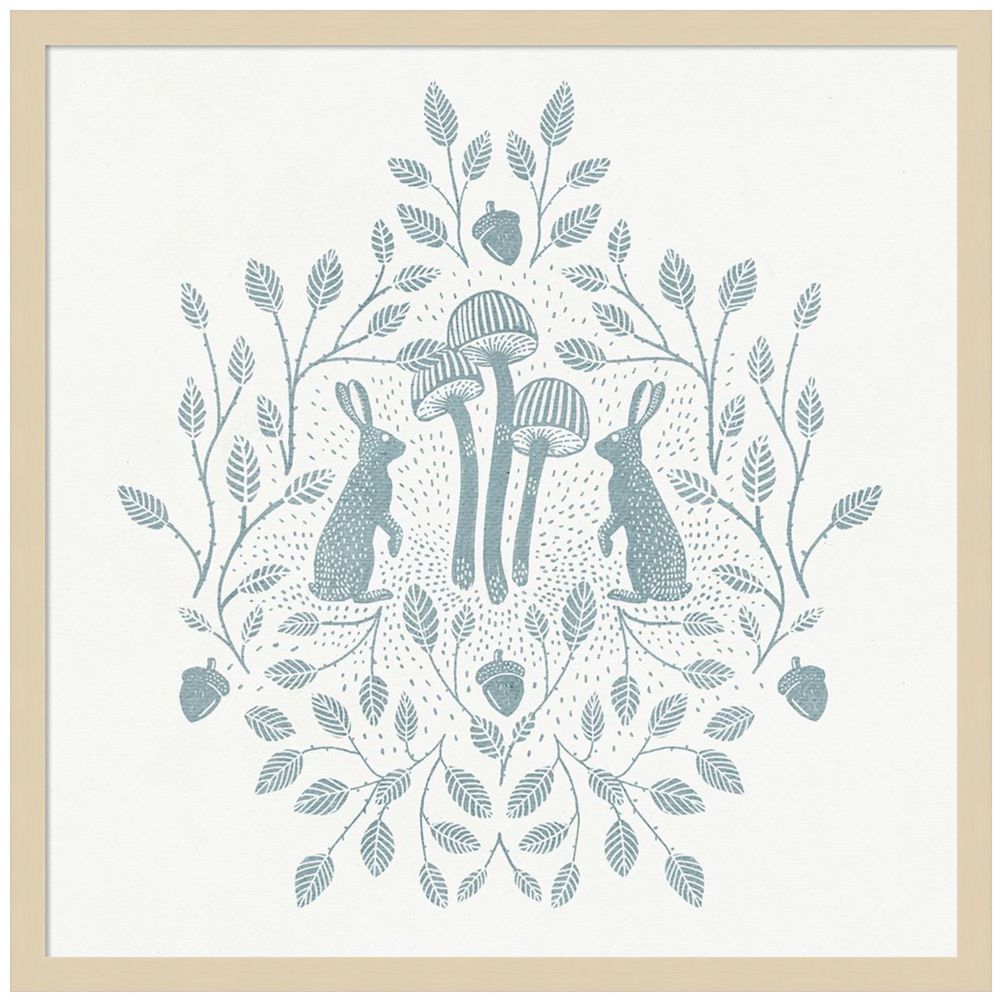 Svelte Natural Framed Rabbits and Mushrooms Graphic Art Print