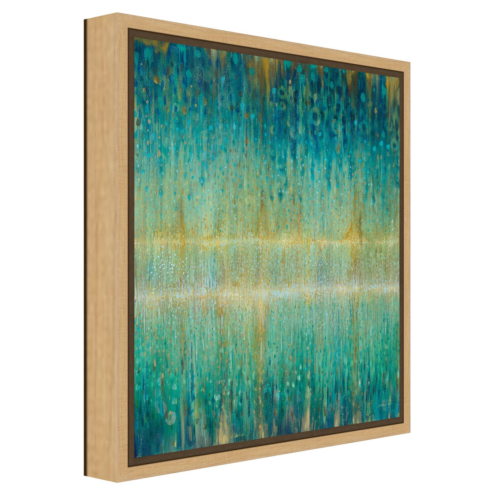 Natural Framed Blue-Green Abstract Canvas Wall Art