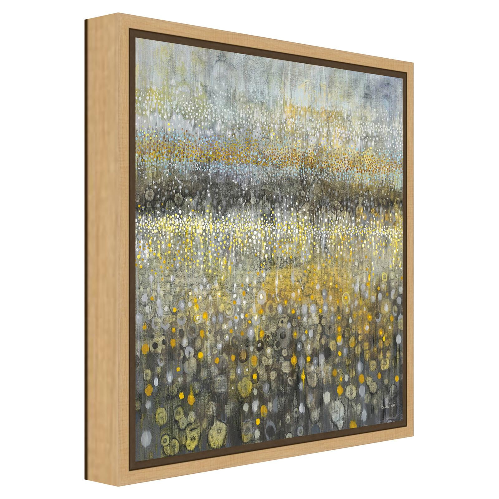 Rain Abstract II Yellow and Gray Canvas Framed Wall Art