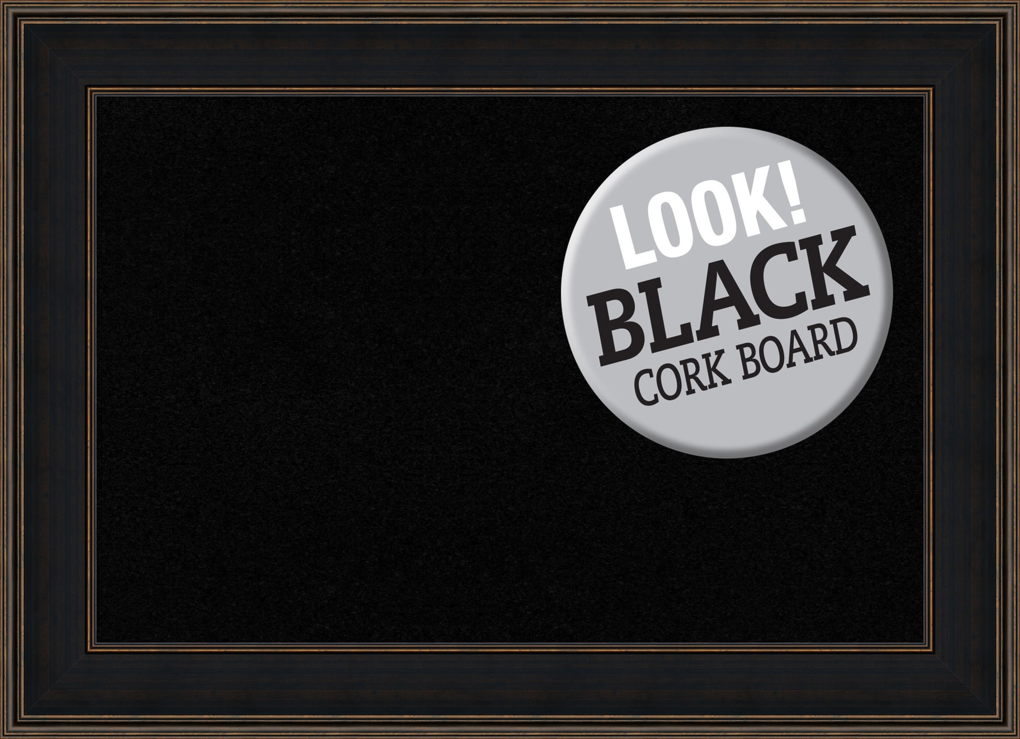 Espresso Wood Framed Black Cork Bulletin Board, 44" x 32"