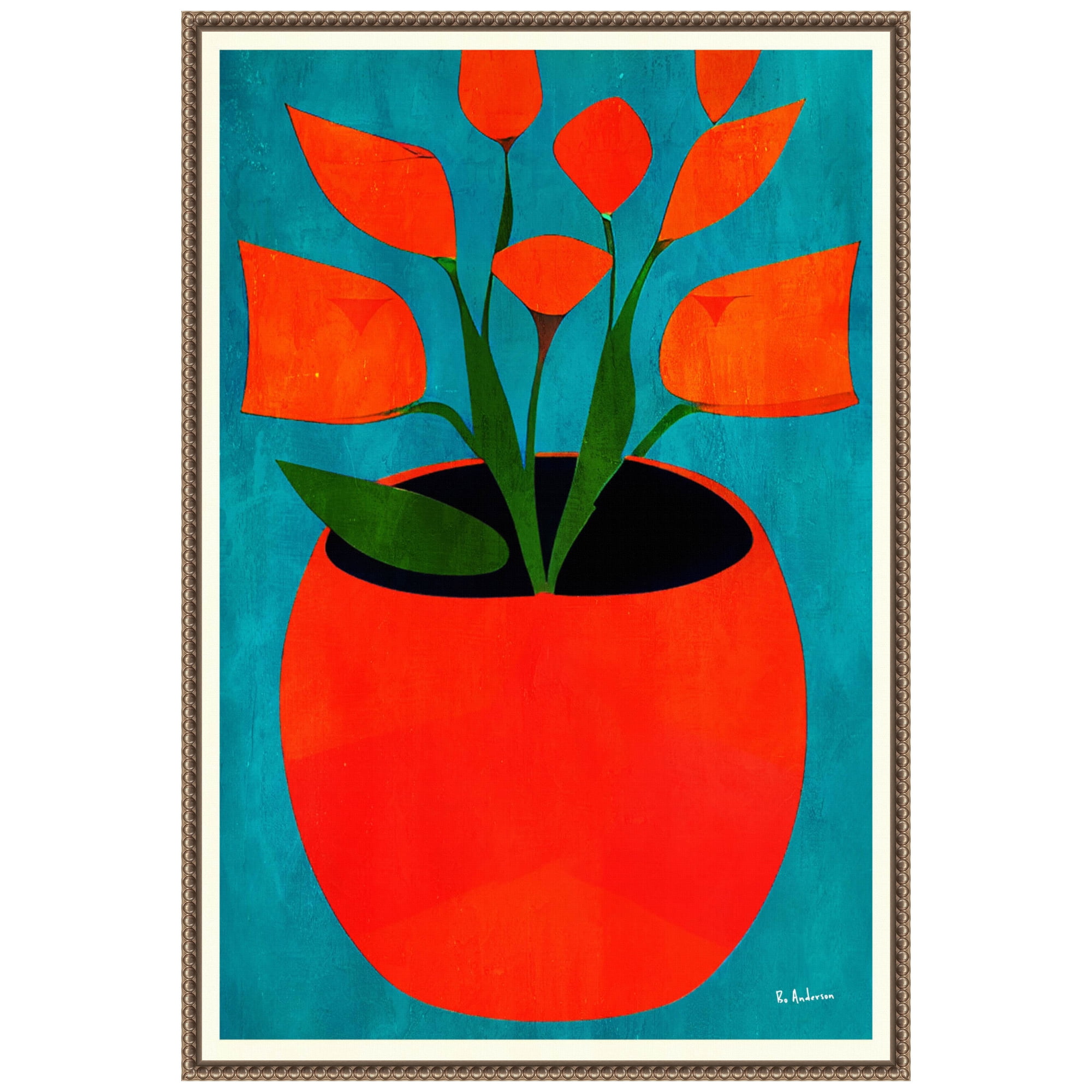 Large Red and Orange Blossoms Abstract Framed Canvas Wall Art