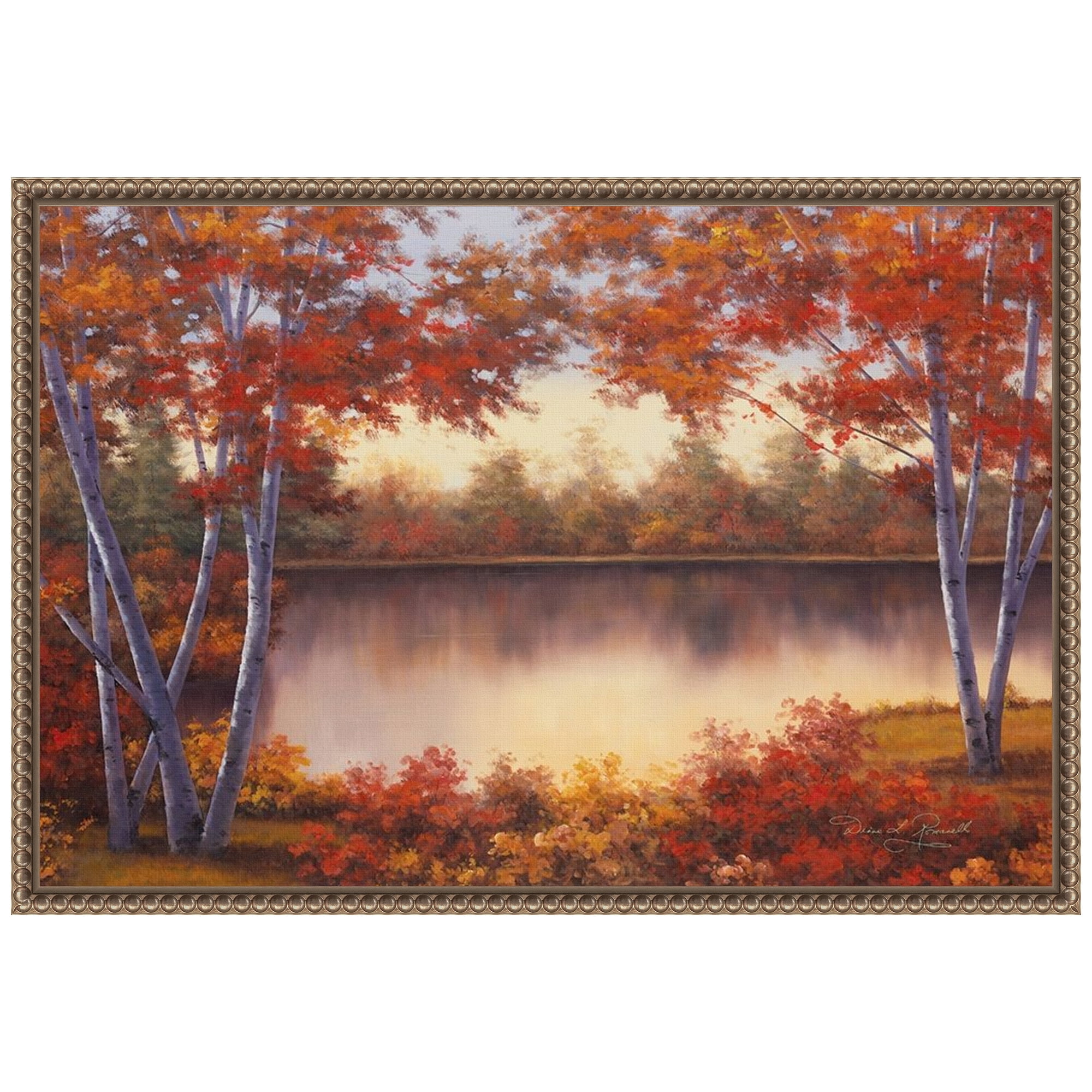 Red and Gold Trees Landscape Canvas Print with Beaded Bronze Frame