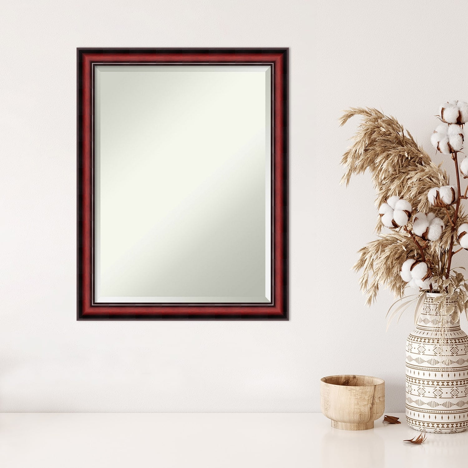 Rubino Cherry Beveled Wood Bathroom Vanity Mirror