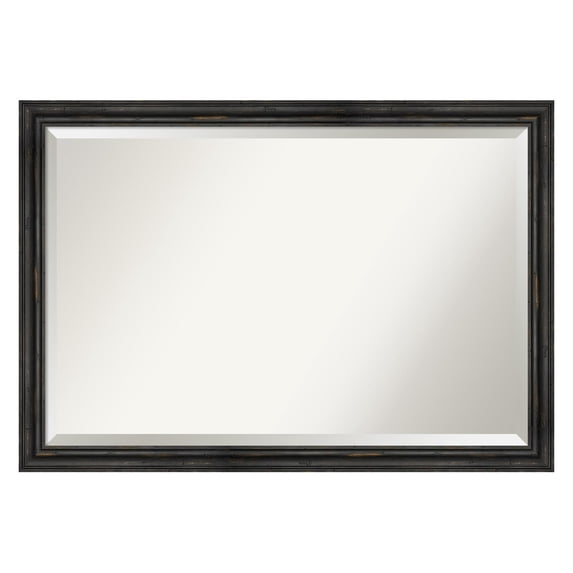 amanti art vanity bathroom wall | rustic pine narrow black frame | solid wood mirror |, glass size 36x24,