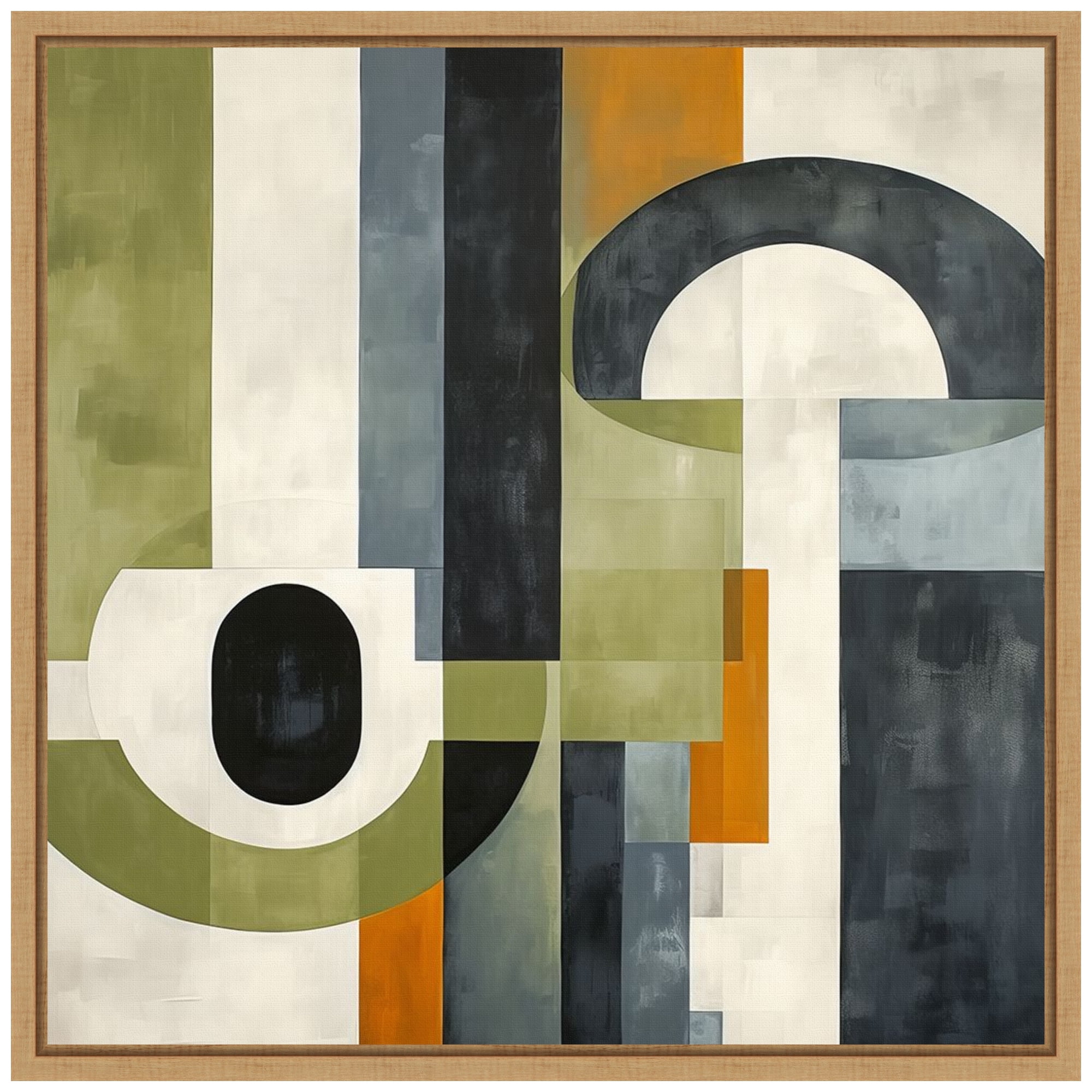 Sage Green and Orange Abstract Canvas Print with Maple Frame