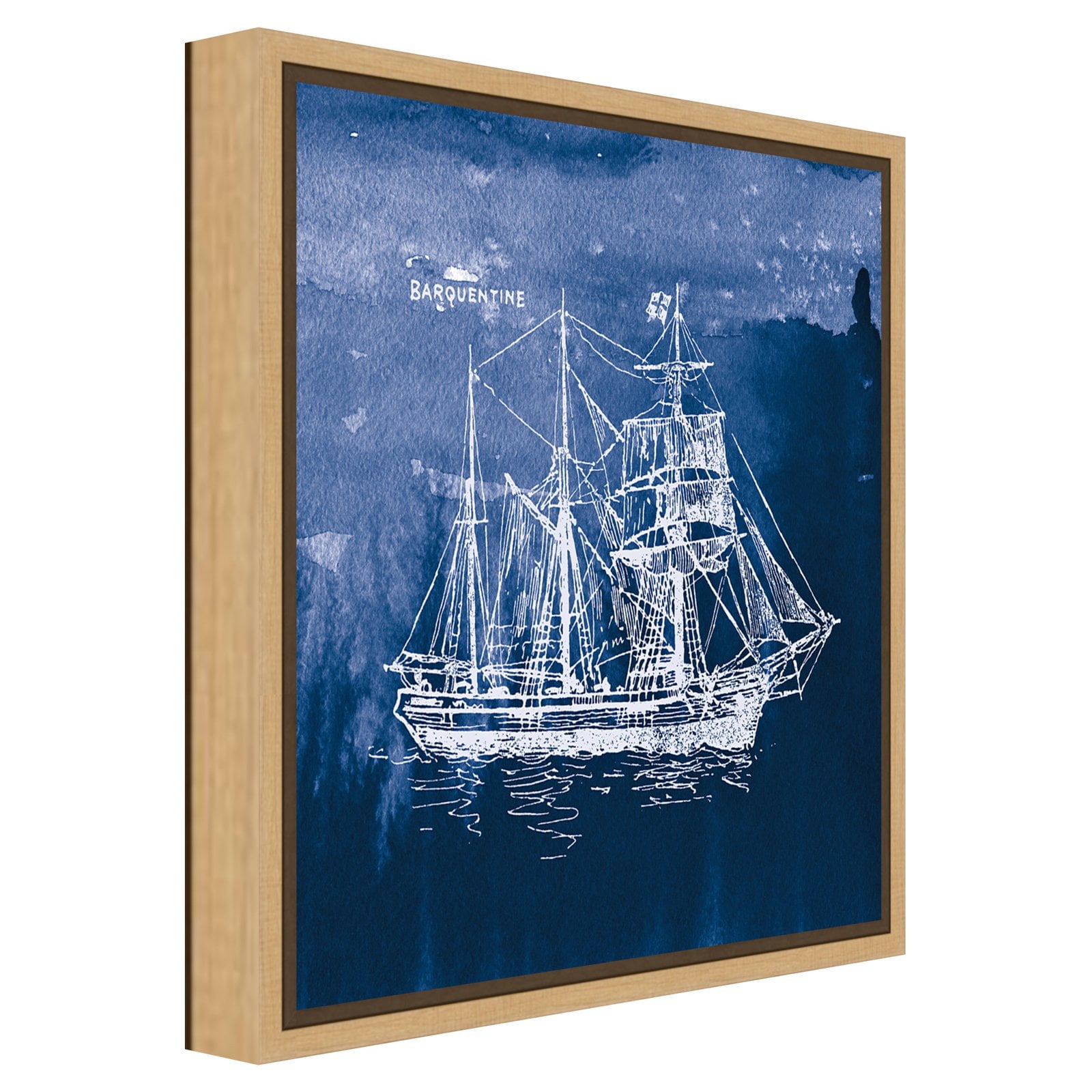 Indigo Sailing Ships Framed Canvas Wall Art