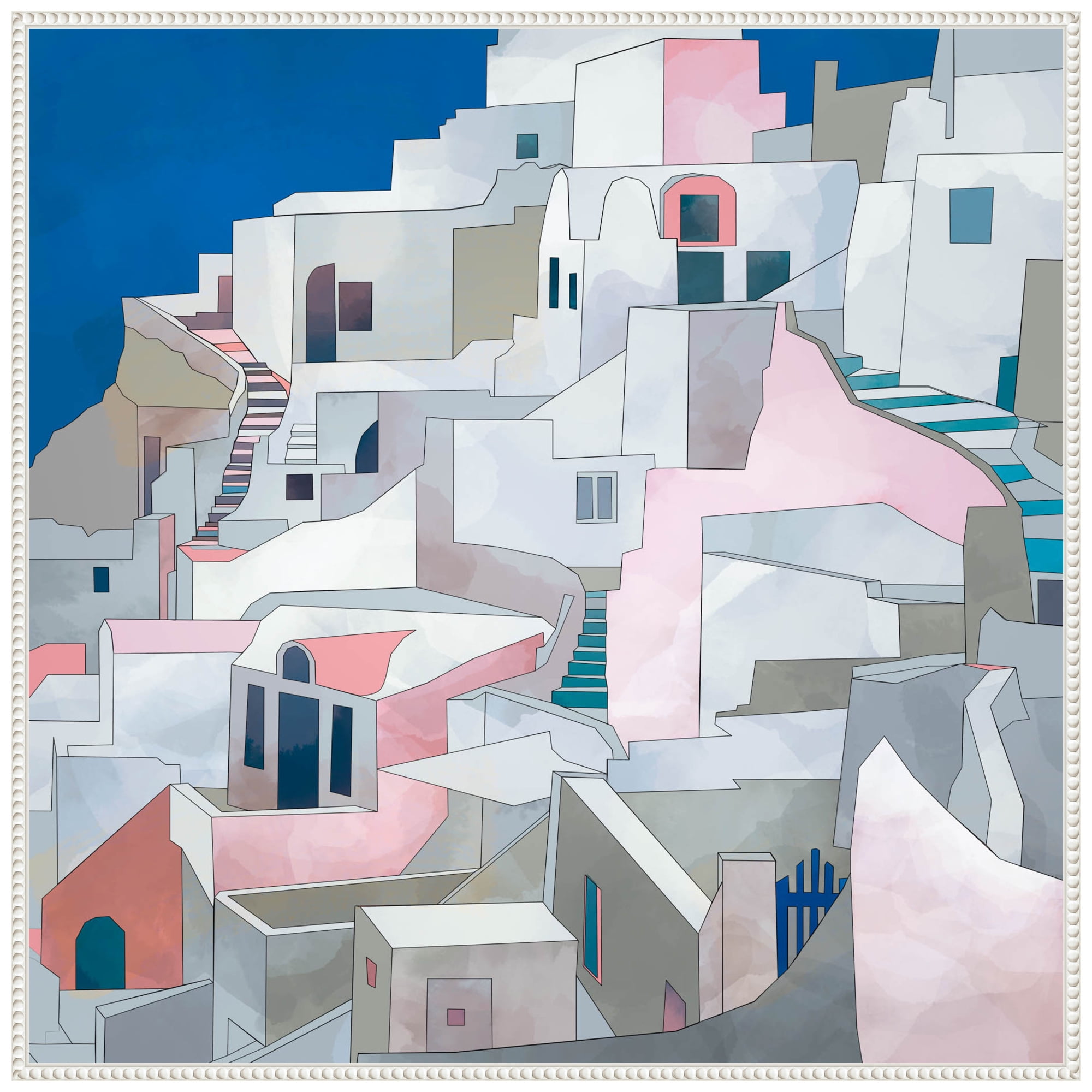 Santorini Seashore Abstract Canvas Print with Beaded Frame, 30" x 30"