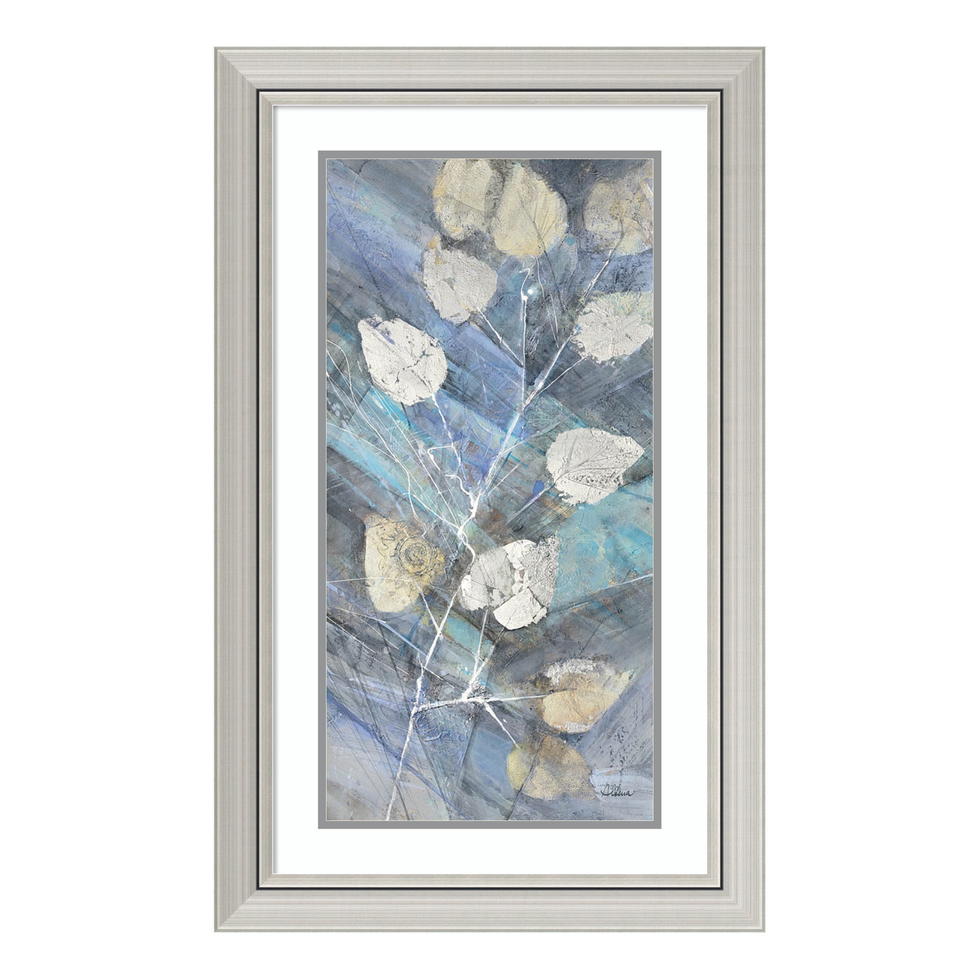 Silver Leaves II Abstract Botanical Print with Silver Wood Frame, 20 x 32 Inches