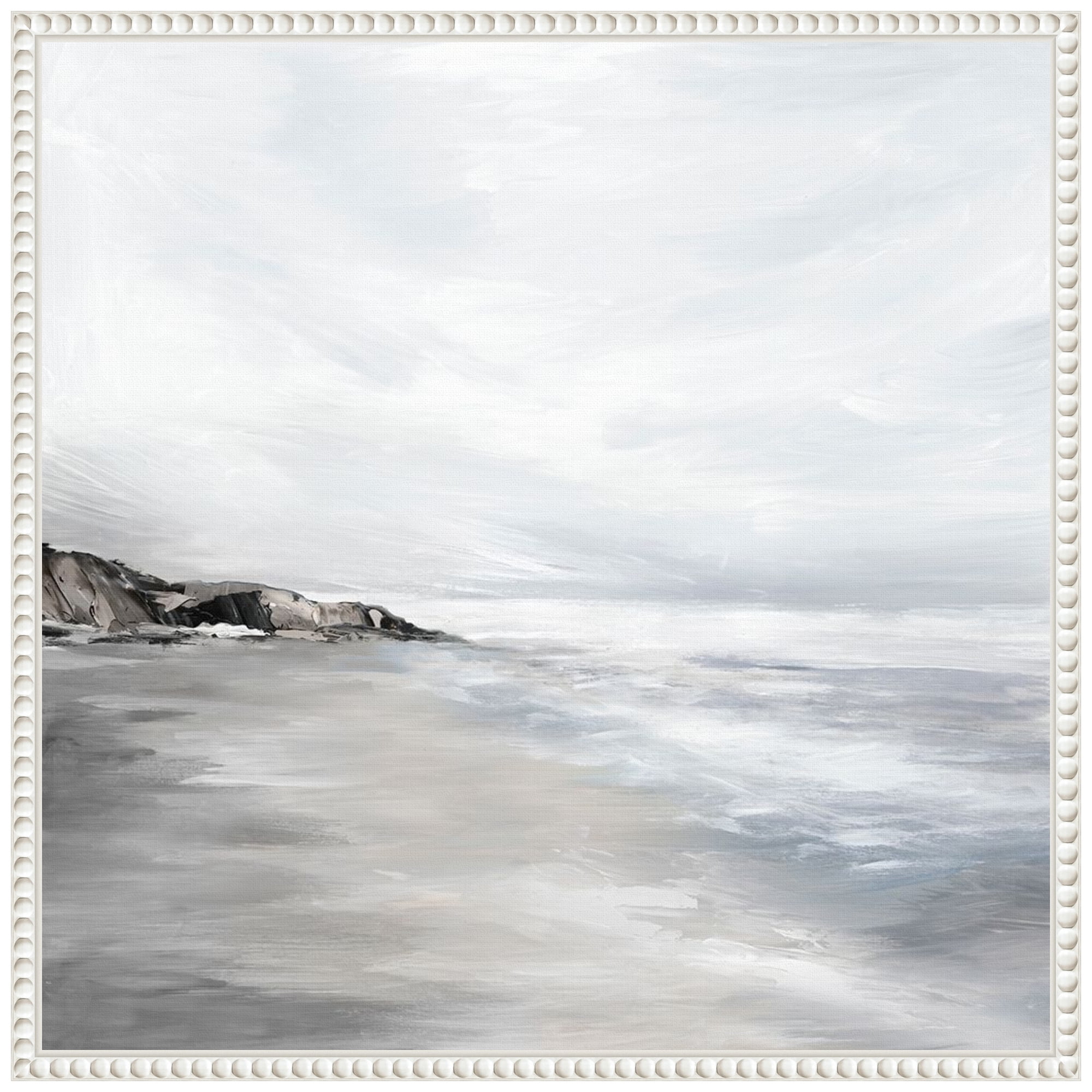 Silver Waves Abstract Coastal Canvas Print with White Floater Frame