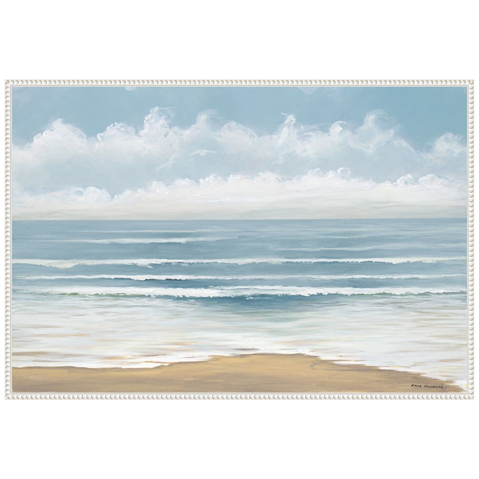 Smooth Beach Waves Framed Canvas Wall Art with Beaded Perimeter