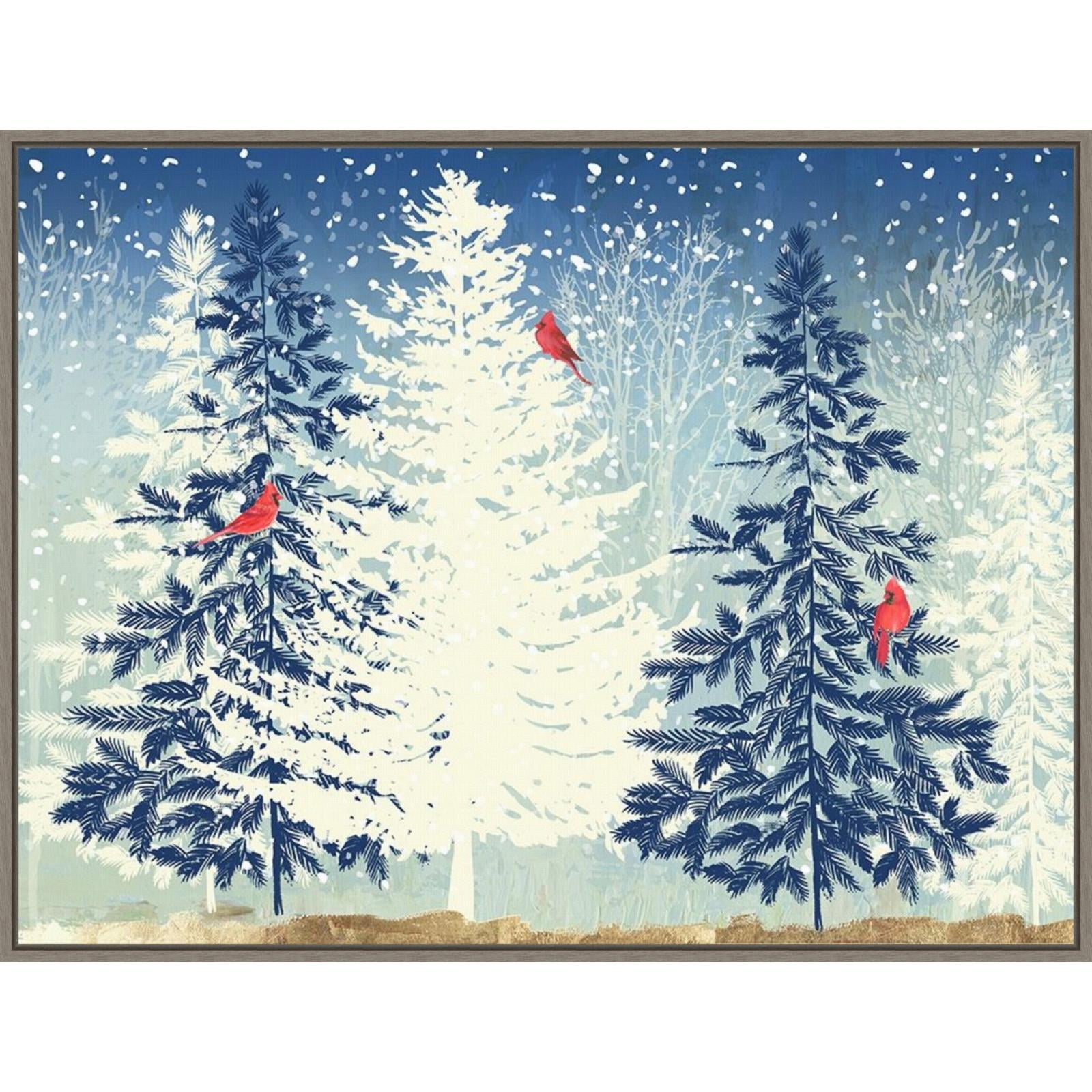 Snowy Christmas Trees Framed Canvas Wall Art Print
