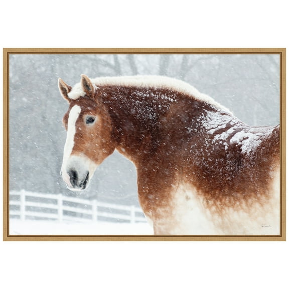 Amanti Art Snowy Draft Horse Framed Canvas Wall Art Print