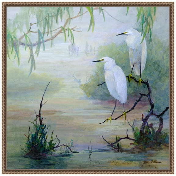 Amanti Art Snowy Egrets in Wetlands Framed Canvas Wall Art Print