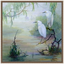 Amanti Art Snowy Egrets in Wetlands Framed Canvas Wall Art Print