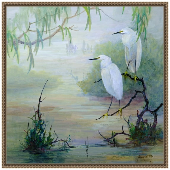 Amanti Art Snowy Egrets in Wetlands Framed Canvas Wall Art Print
