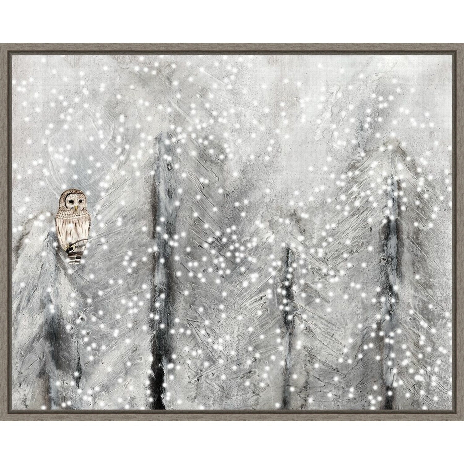 Snowy Owl in Winter Forest Framed Canvas Print