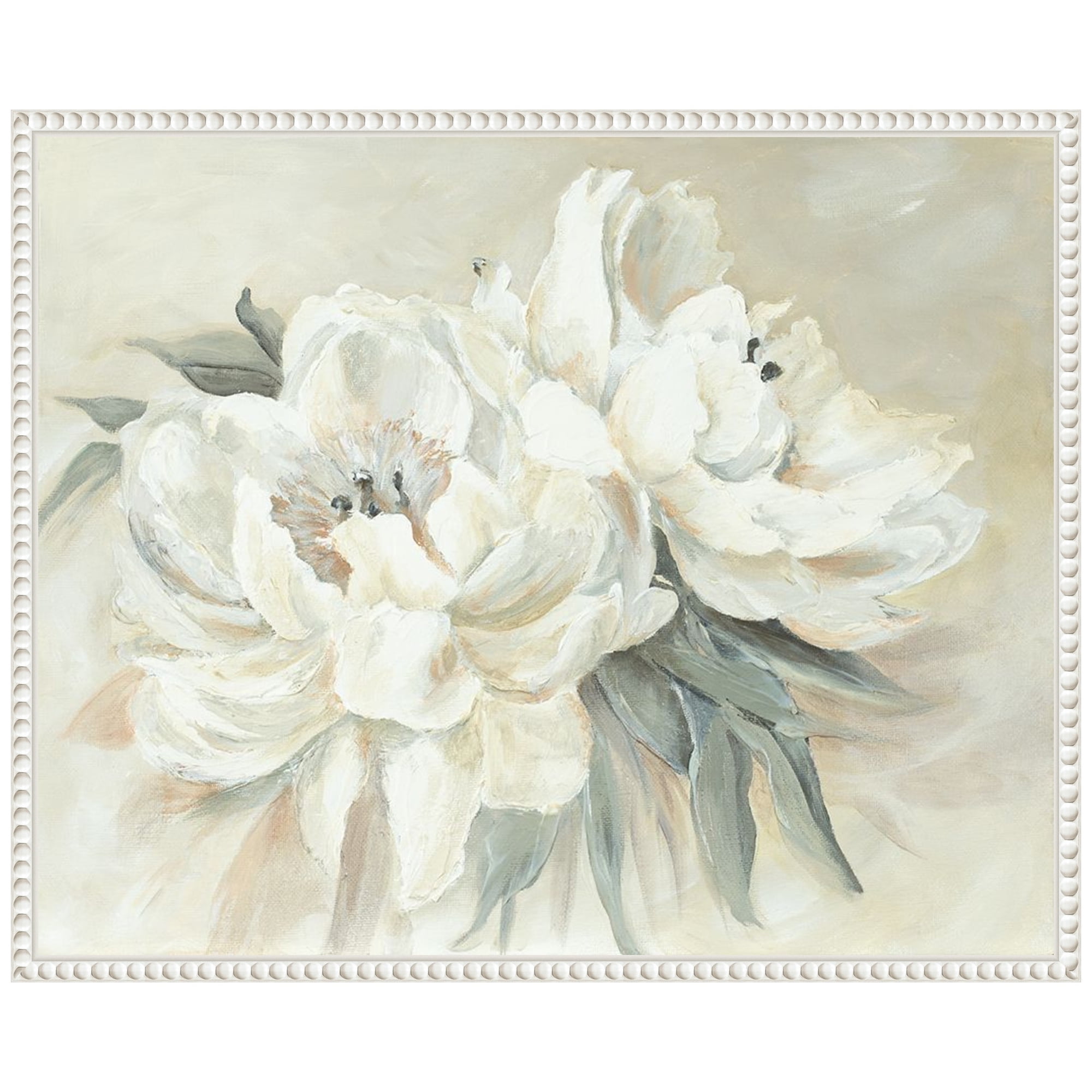White Floral Beaded Frame Canvas Wall Art