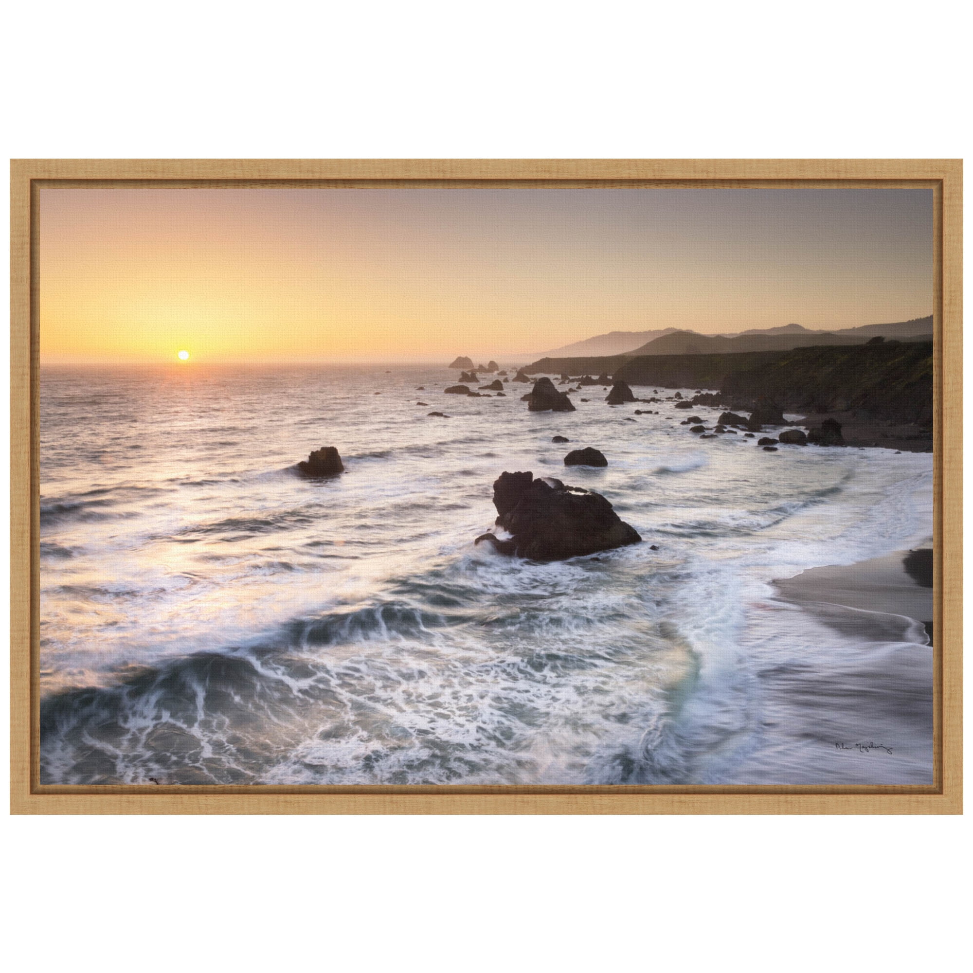 Sonoma Coast Sunset Lithograph on Canvas with Maple Frame