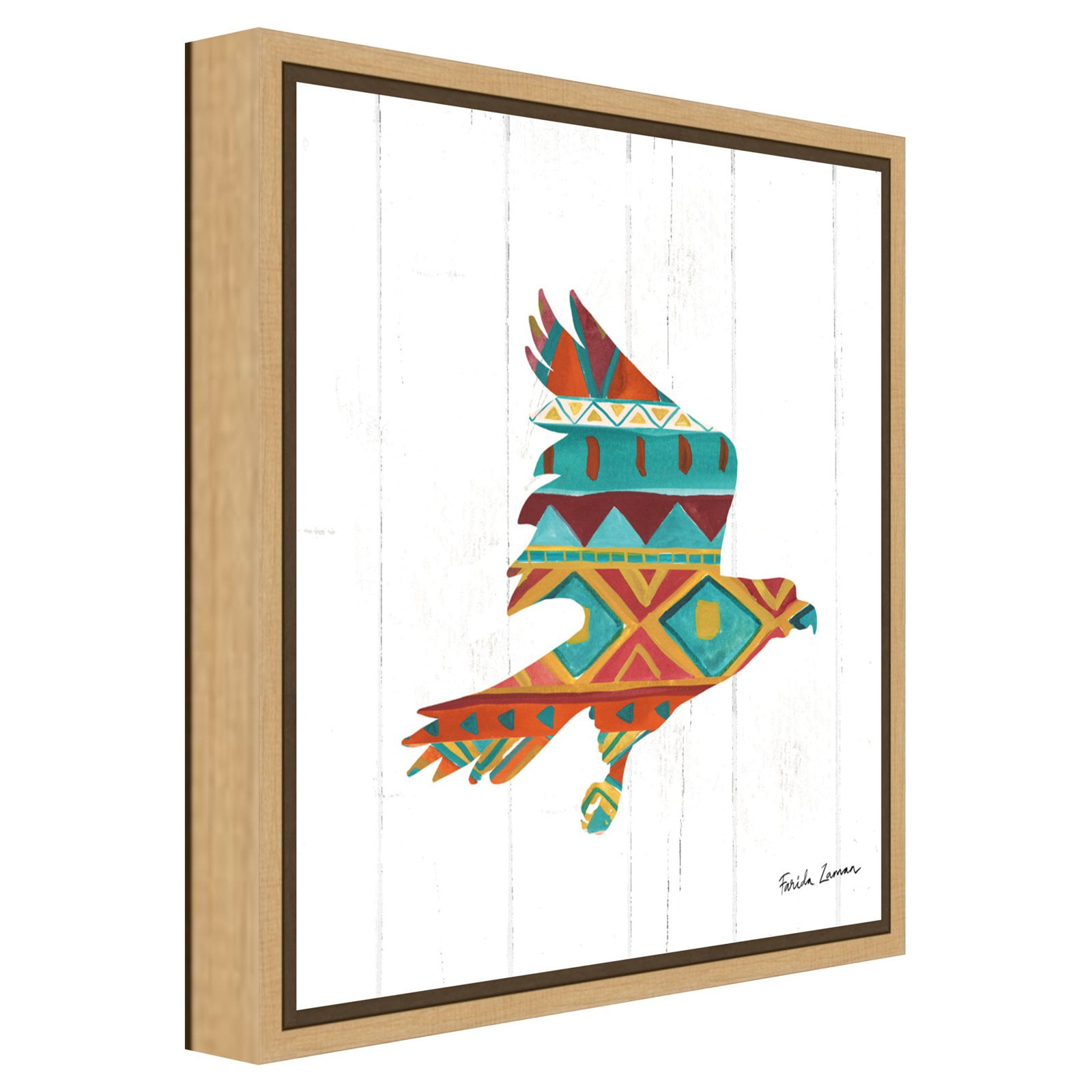 Southwestern Geometric Eagle Print on Canvas with Natural Frame