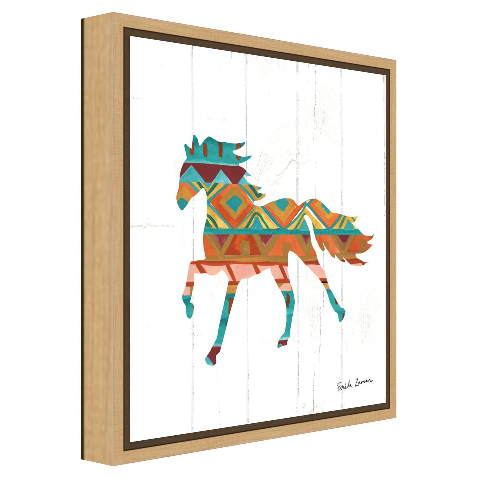 Southwestern Geometric Horse Framed Canvas Wall Art, 16" x 16"