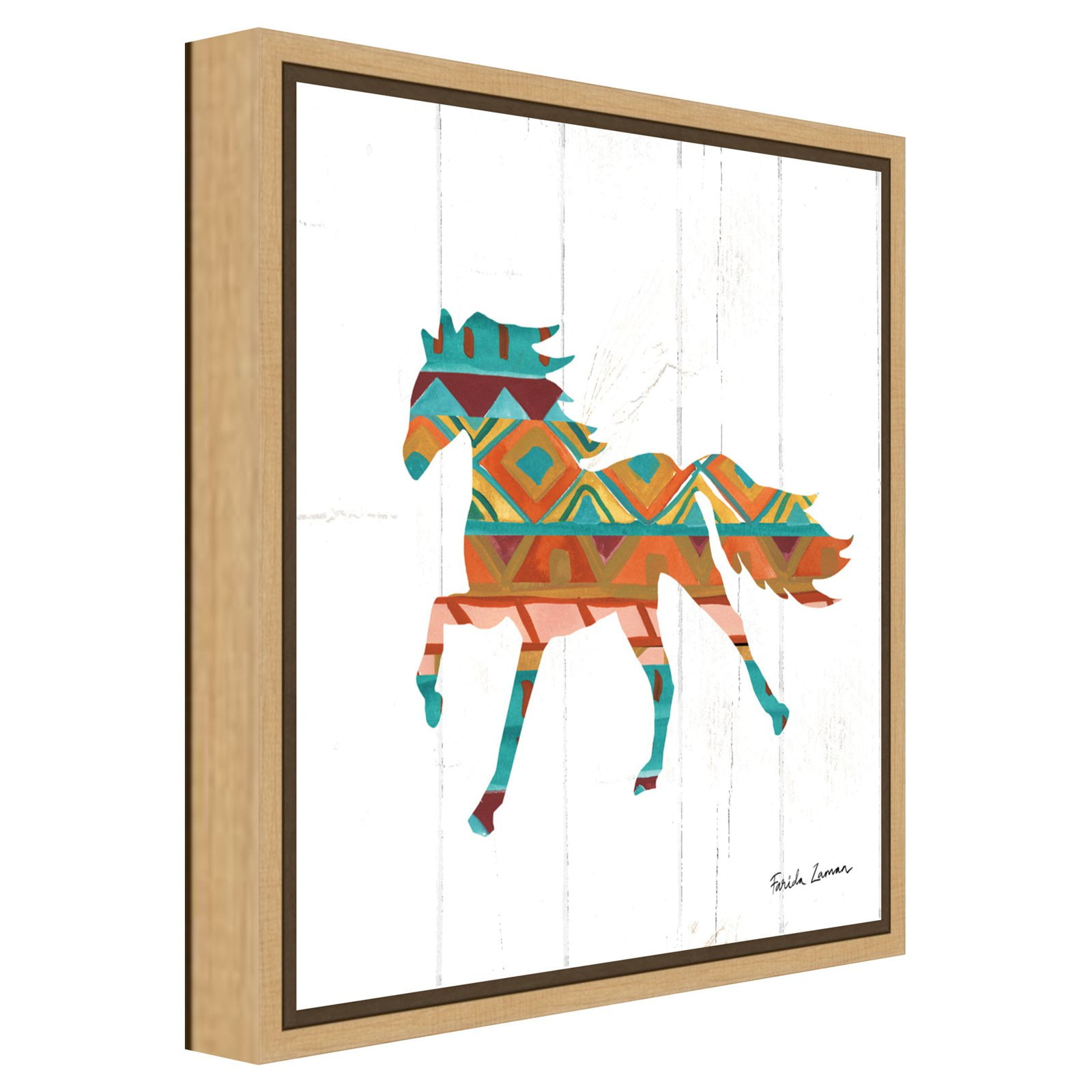 Southwestern Geometric Horse Framed Canvas Wall Art, 16" x 16"