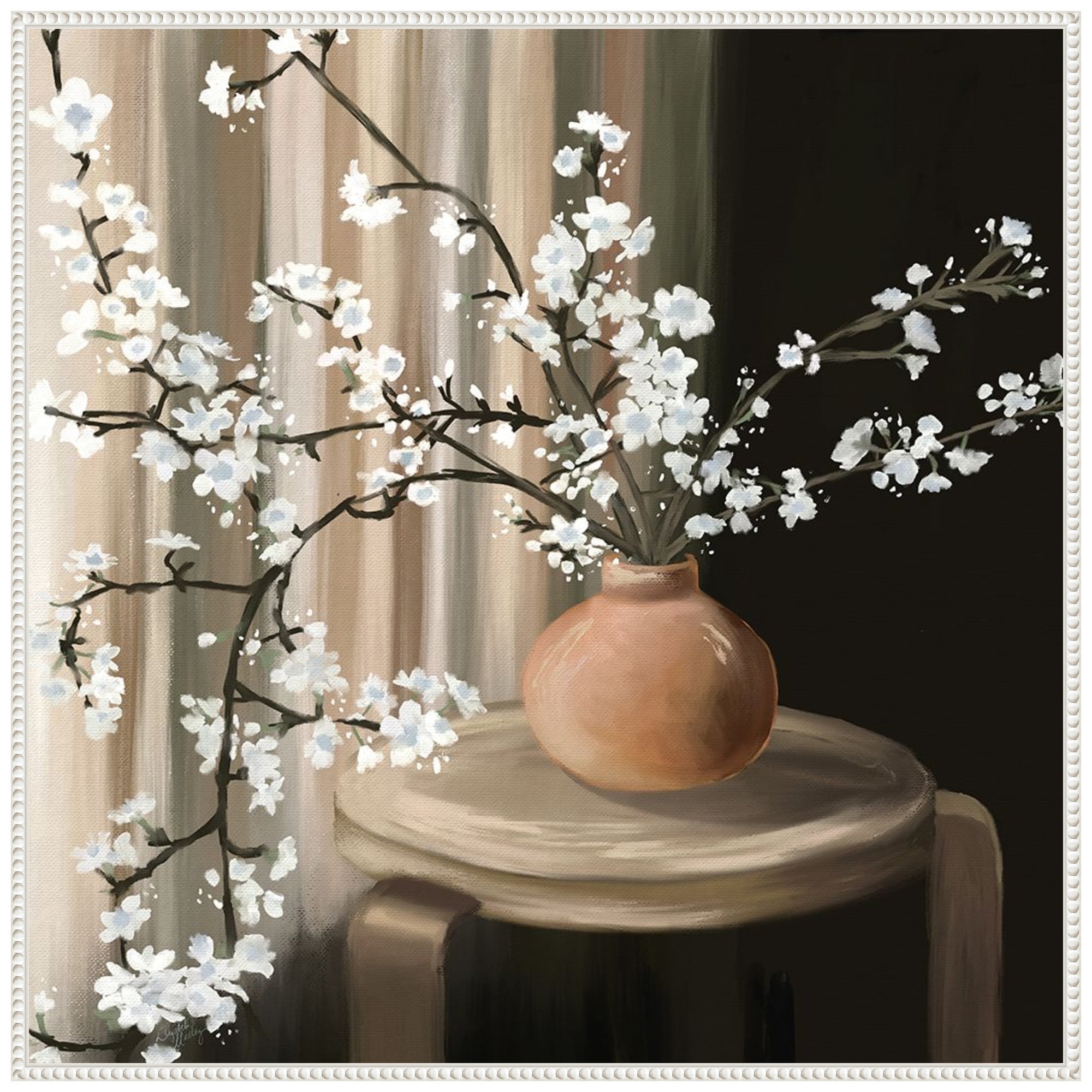 Still Life Blossoms White Floater Frame Canvas Art