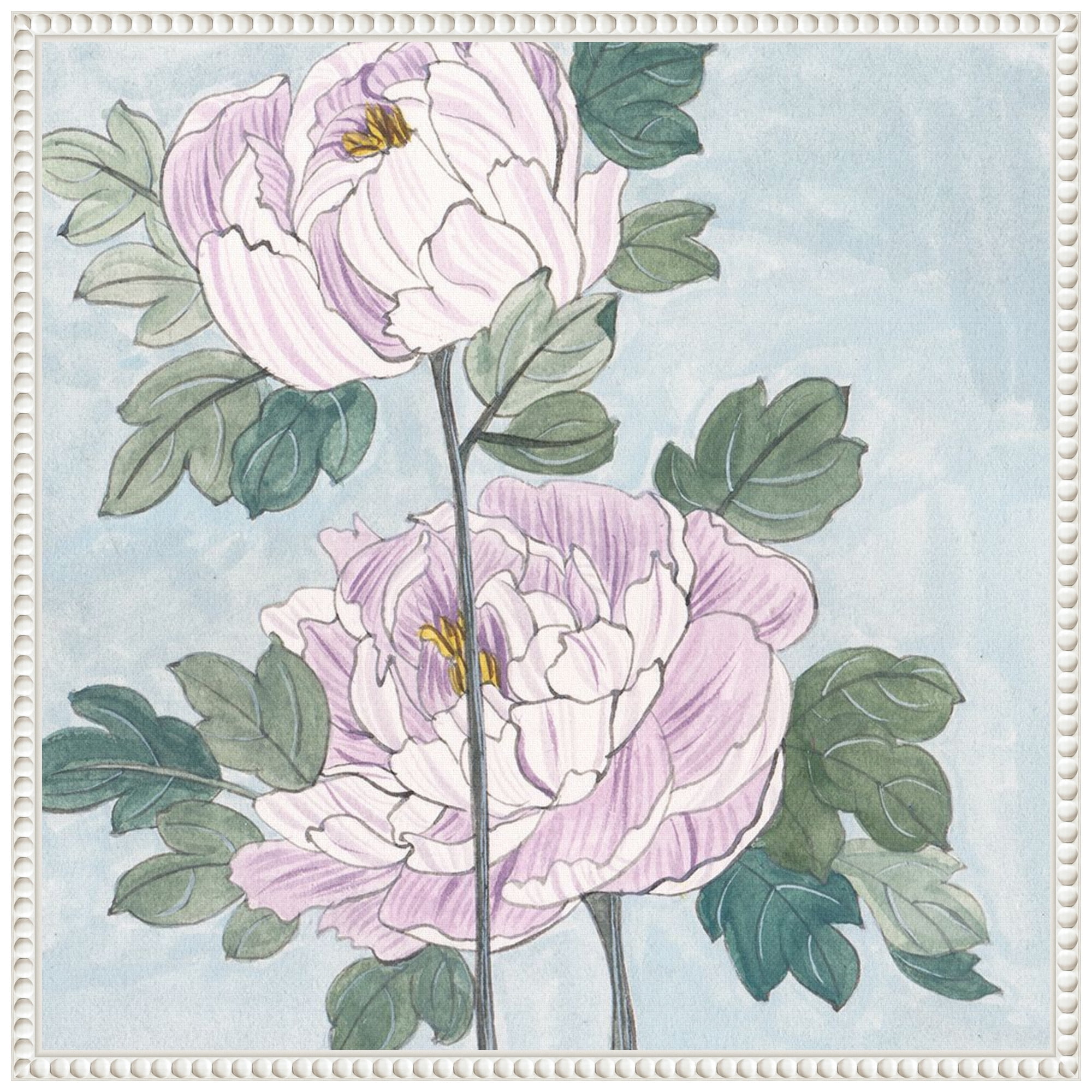 Striped Peonies IV Abstract Expressionism Canvas Print with White Floater Frame