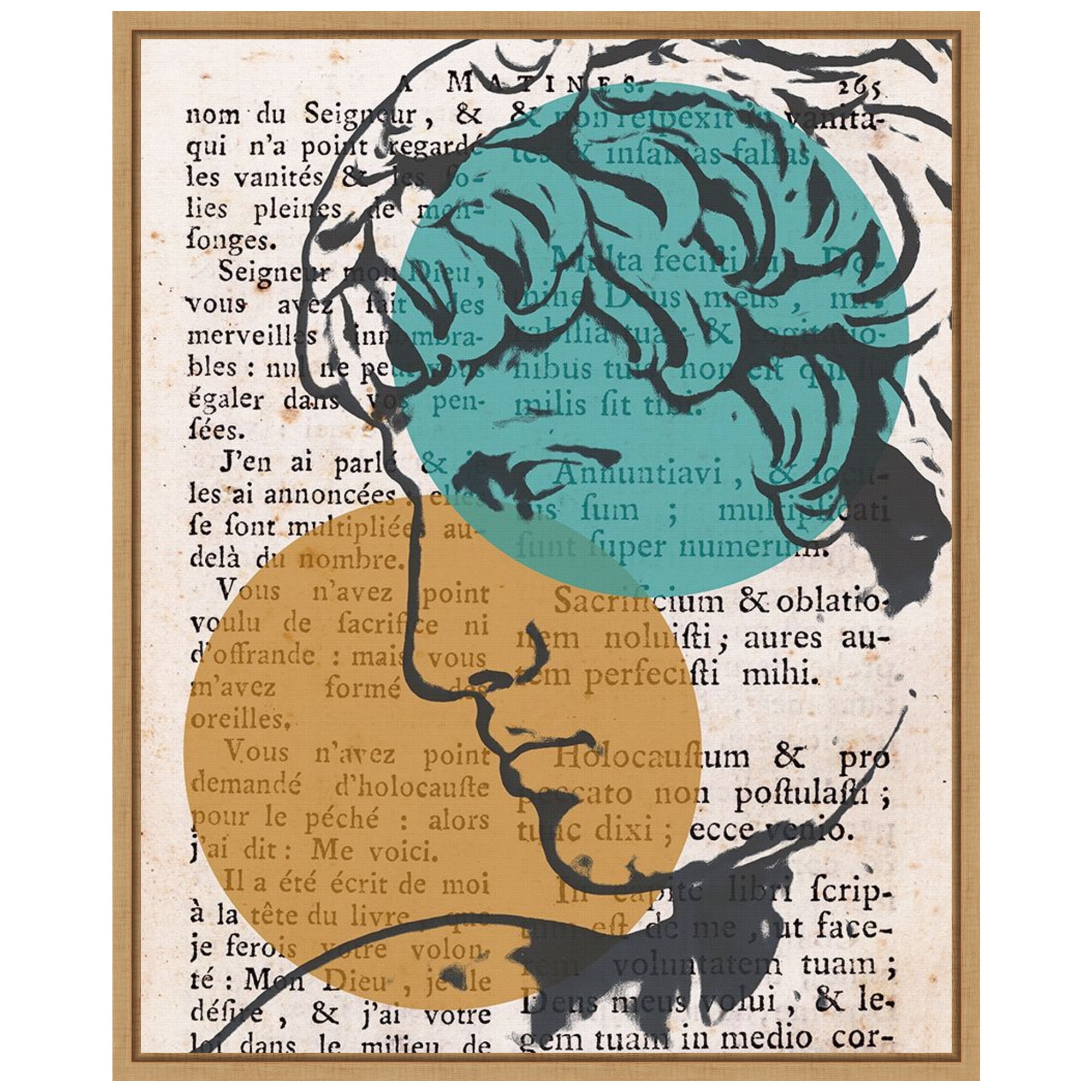 Studio Classico II Teal and Orange Abstract Canvas Print with Maple Frame