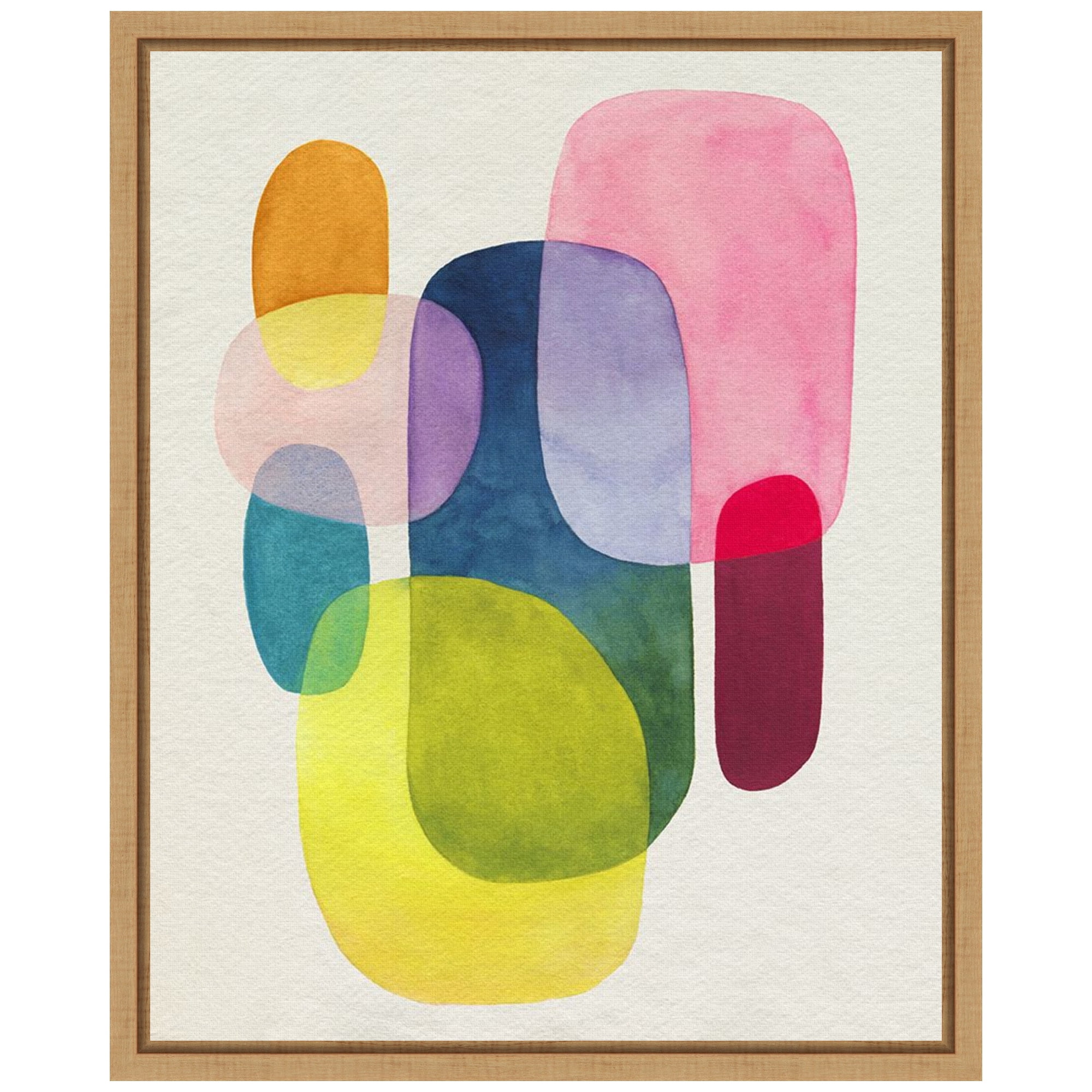 Sunlit Spectrum I Abstract Watercolor Canvas with Maple Frame