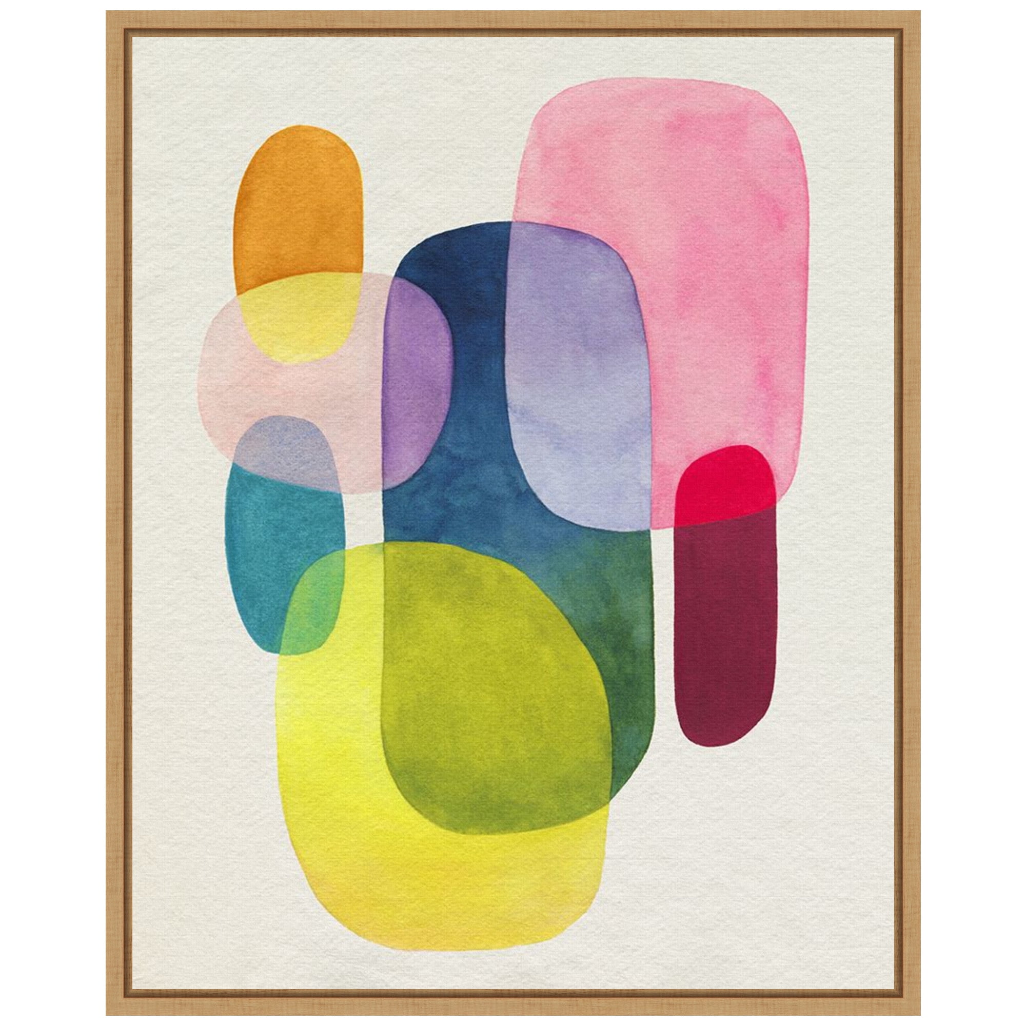 Sunlit Spectrum I Abstract Watercolor Canvas Art with Maple Frame
