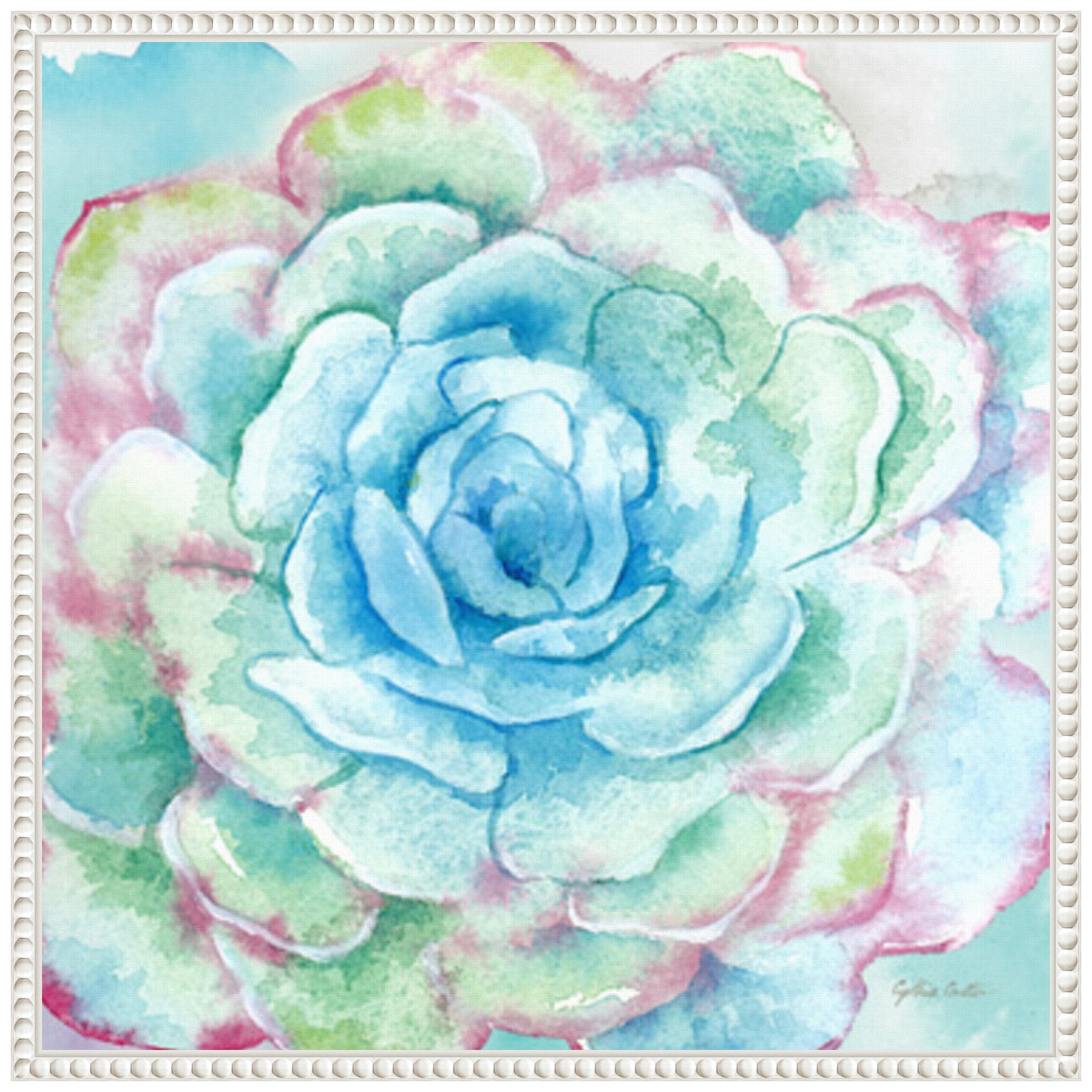 Sweet Succulents I Abstract Floral Canvas Print with White Frame