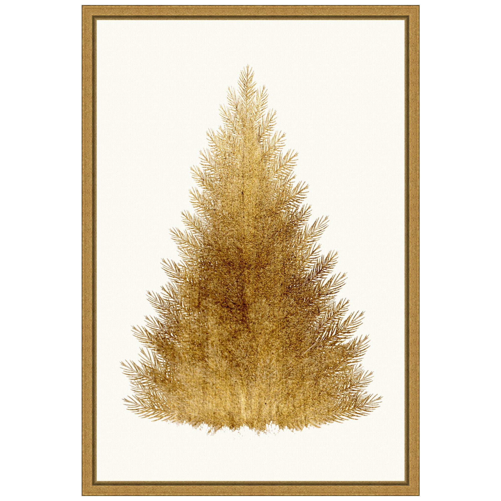 Golden Christmas Tree Framed Canvas Wall Art Print
