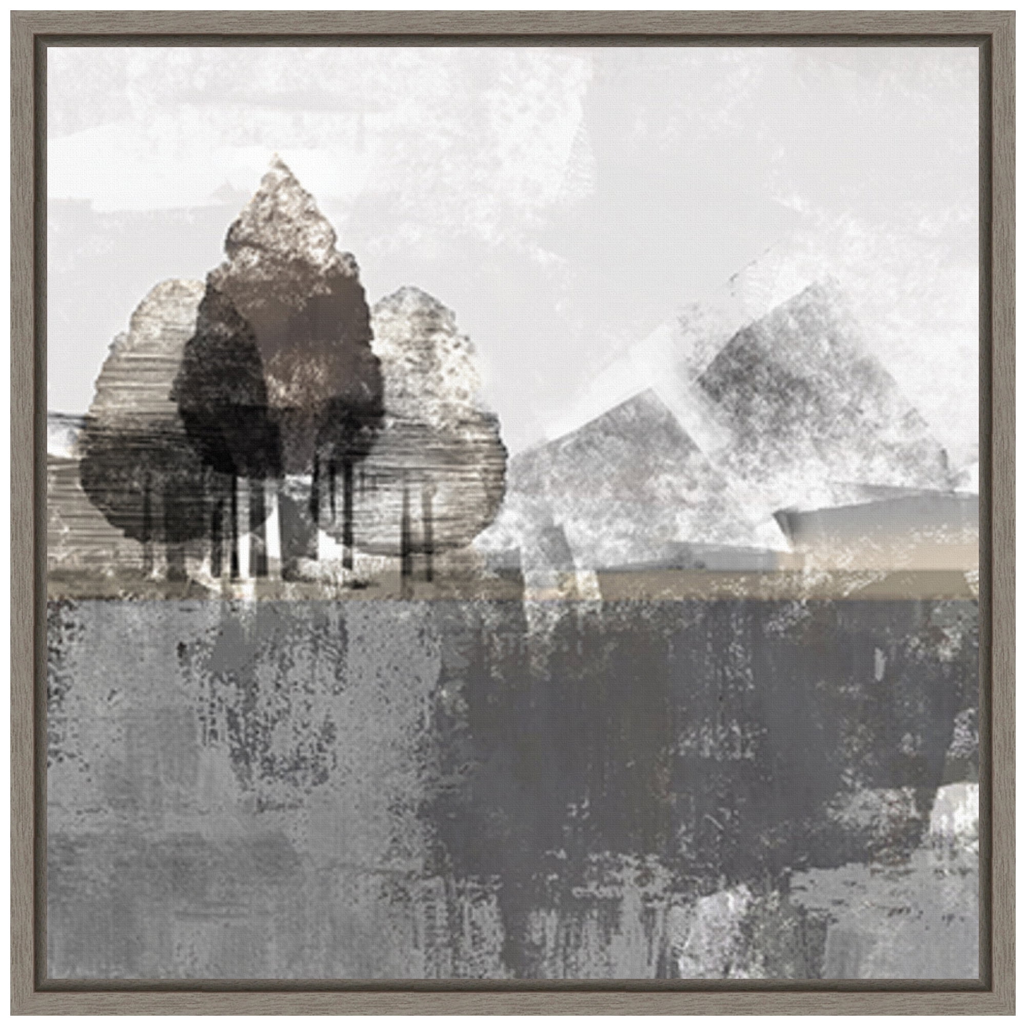 Northern Lights 22"x22" Abstract Landscape Canvas Art with Silver Floater Frame