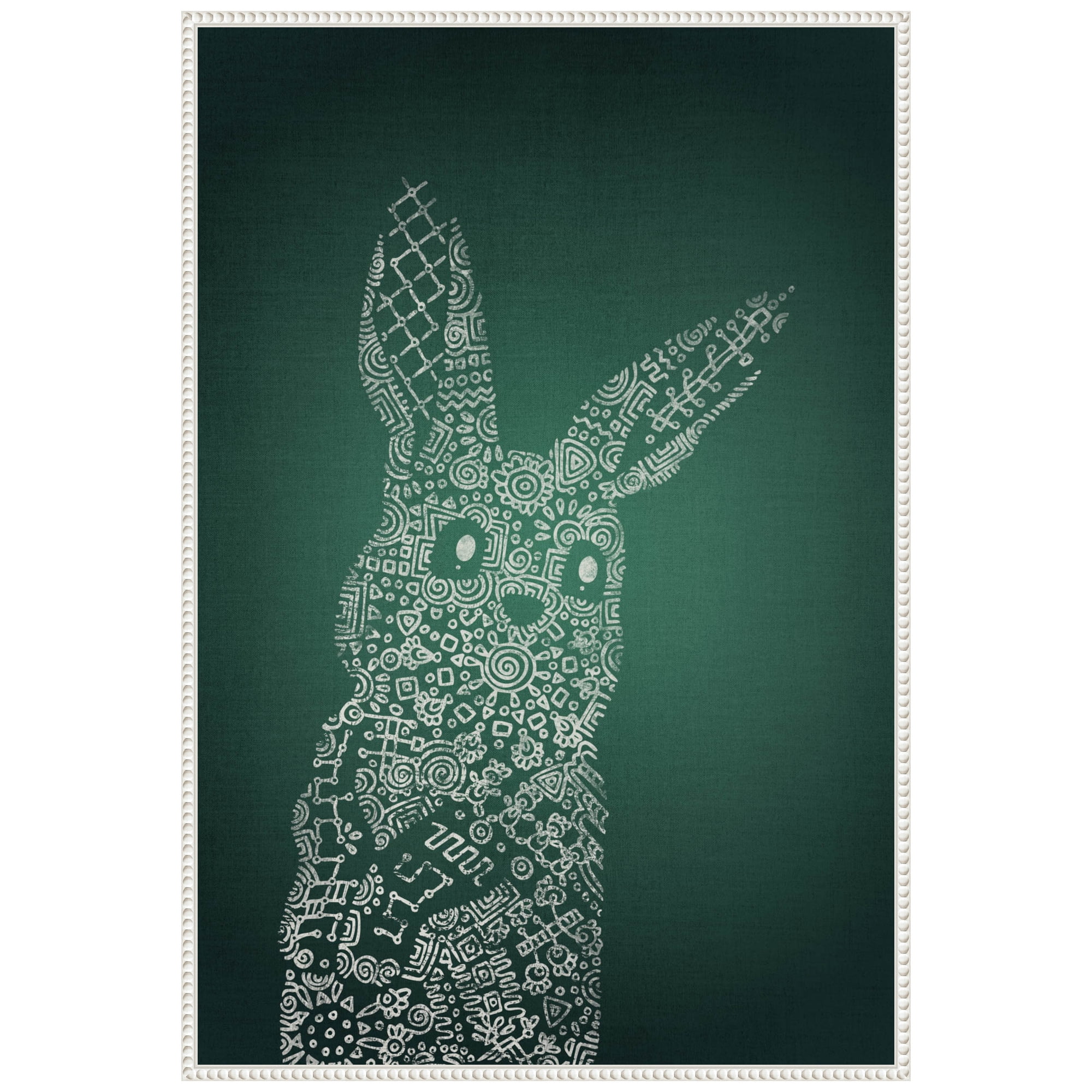Emerald Bunny Graphic Art on Canvas with White Floater Frame