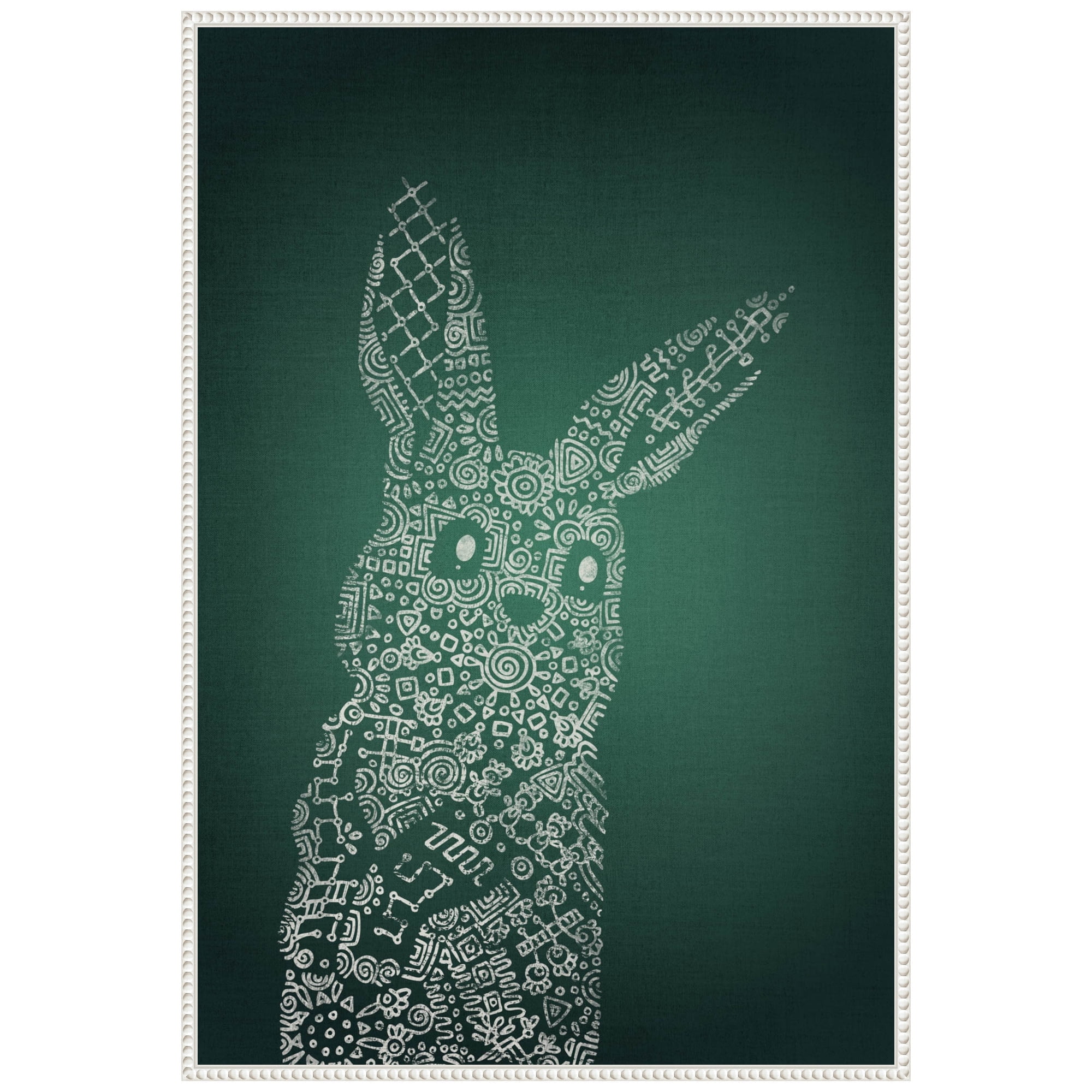 Emerald Bunny Graphic Art on Canvas with White Floater Frame
