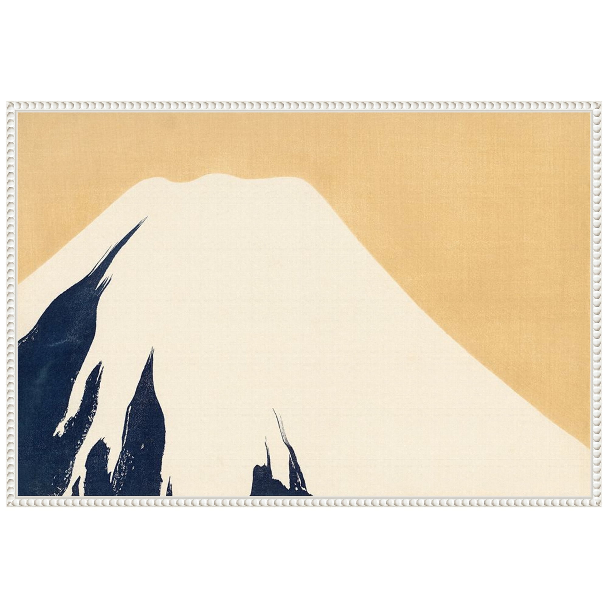 Mount Fuji Minimalist Landscape Lithograph on Canvas with White Frame