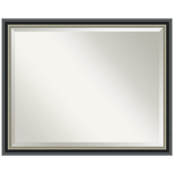 Amanti Art Theo Black Silver Beveled Wood Bathroom Wall Mirror