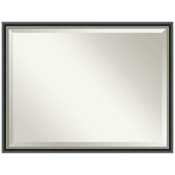 Amanti Art Theo Black Silver Beveled Wood Bathroom Wall Mirror